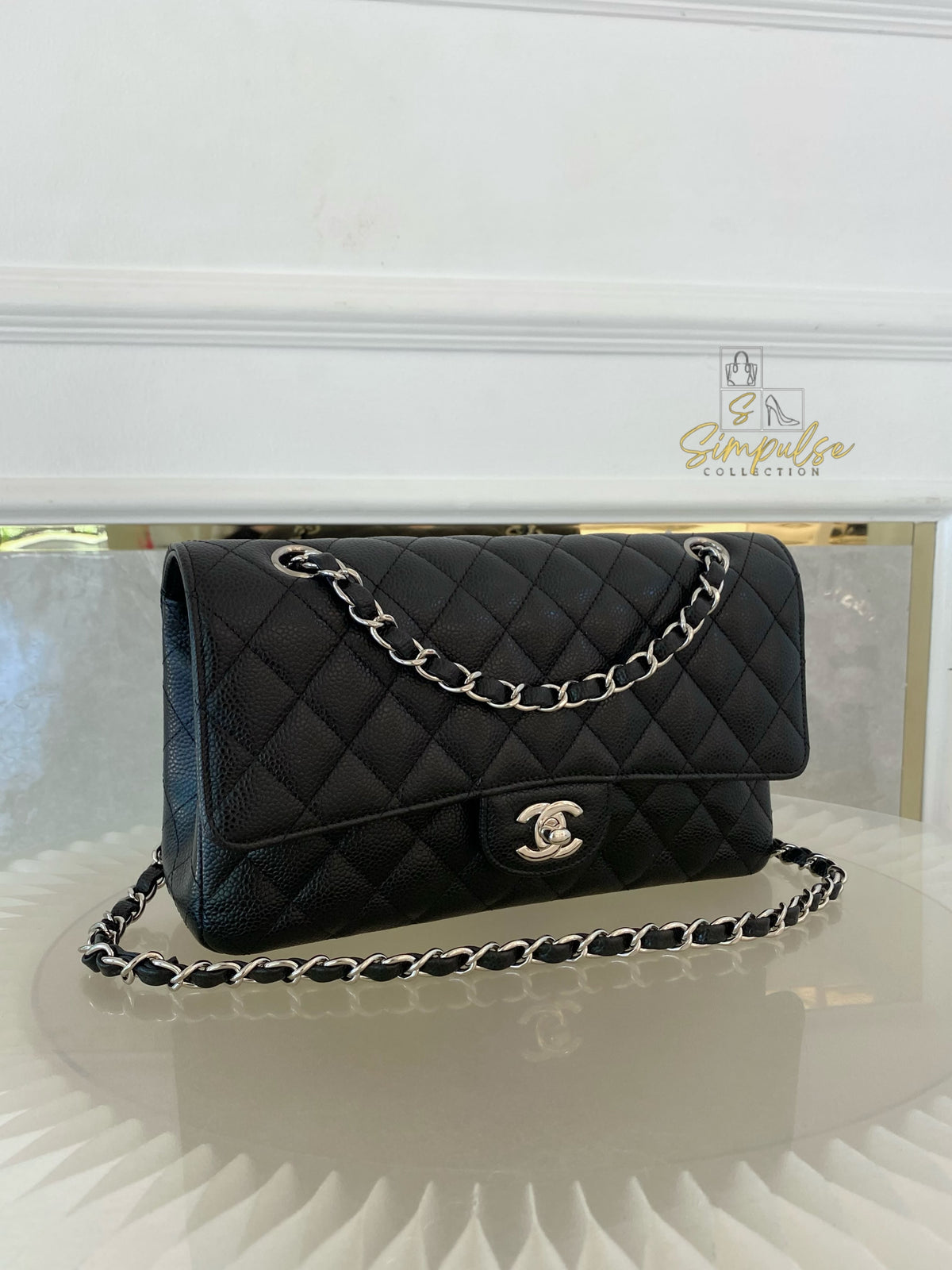 CHANEL DOUBLE FLAP BLACK MEDIUM CAVIAR SHW