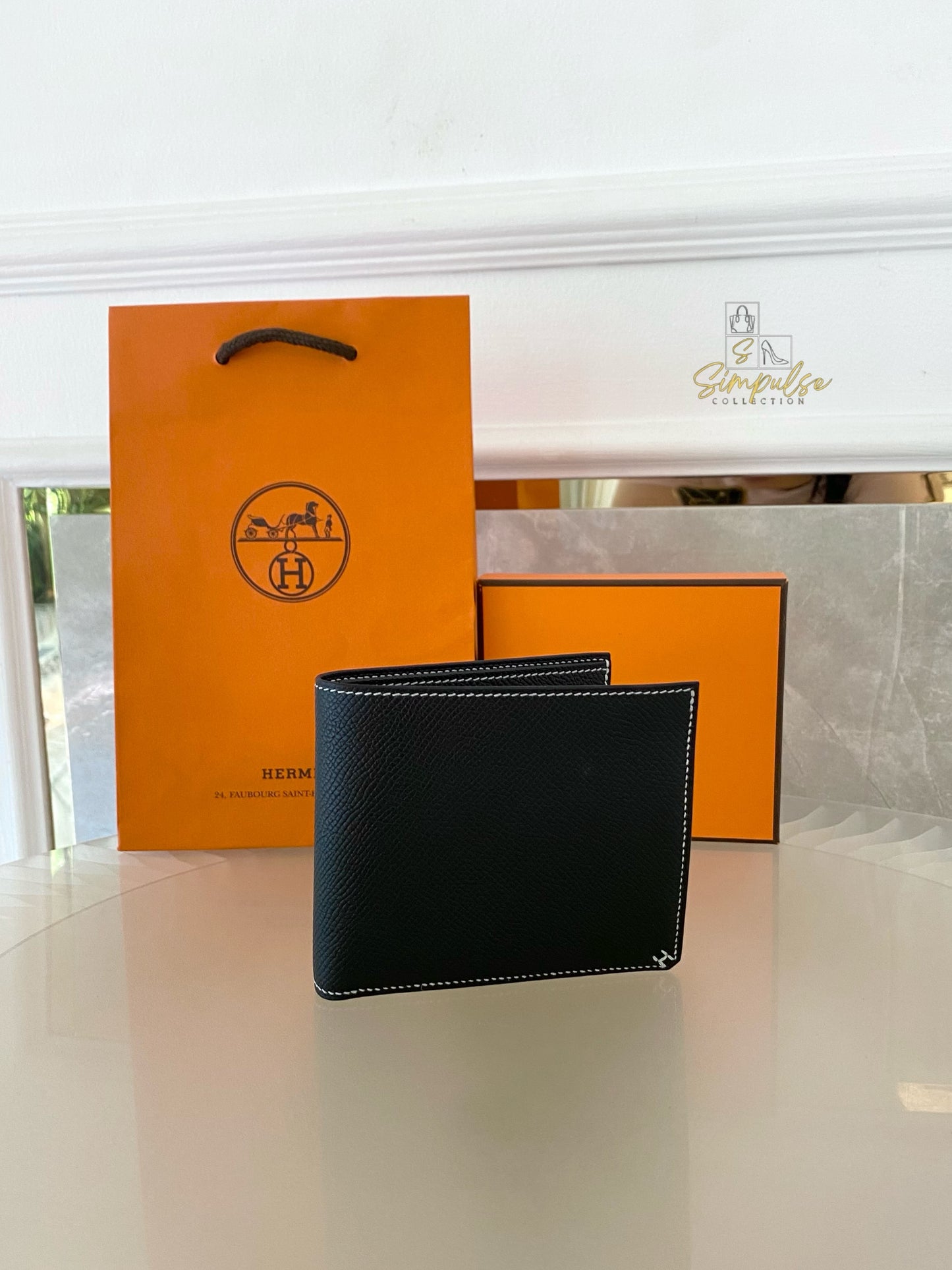 HERMES Sellier Compact Veau Epsom Black