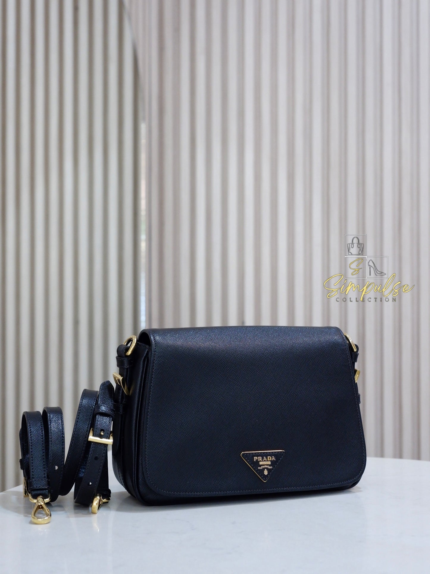 PRADA BLACK DAINO FLAP CROSSBODY BAG