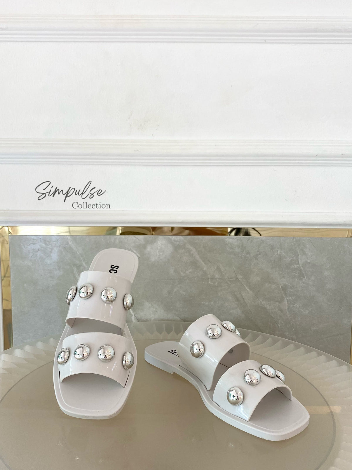 SCHUTZ Lizzie Crystal Slide Sandals White