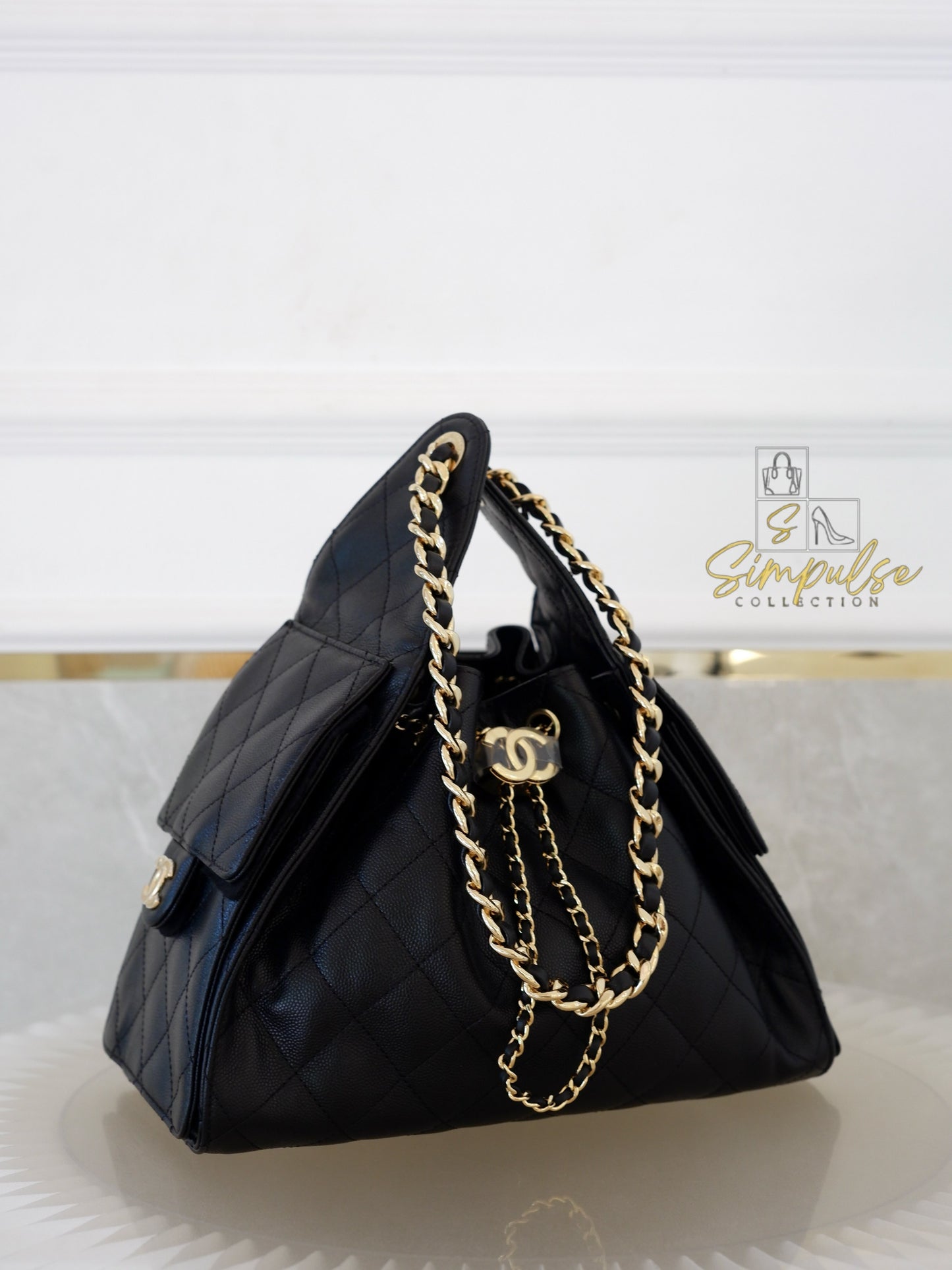 CHANEL C25 SMALL BLACK CAVIAR GHW