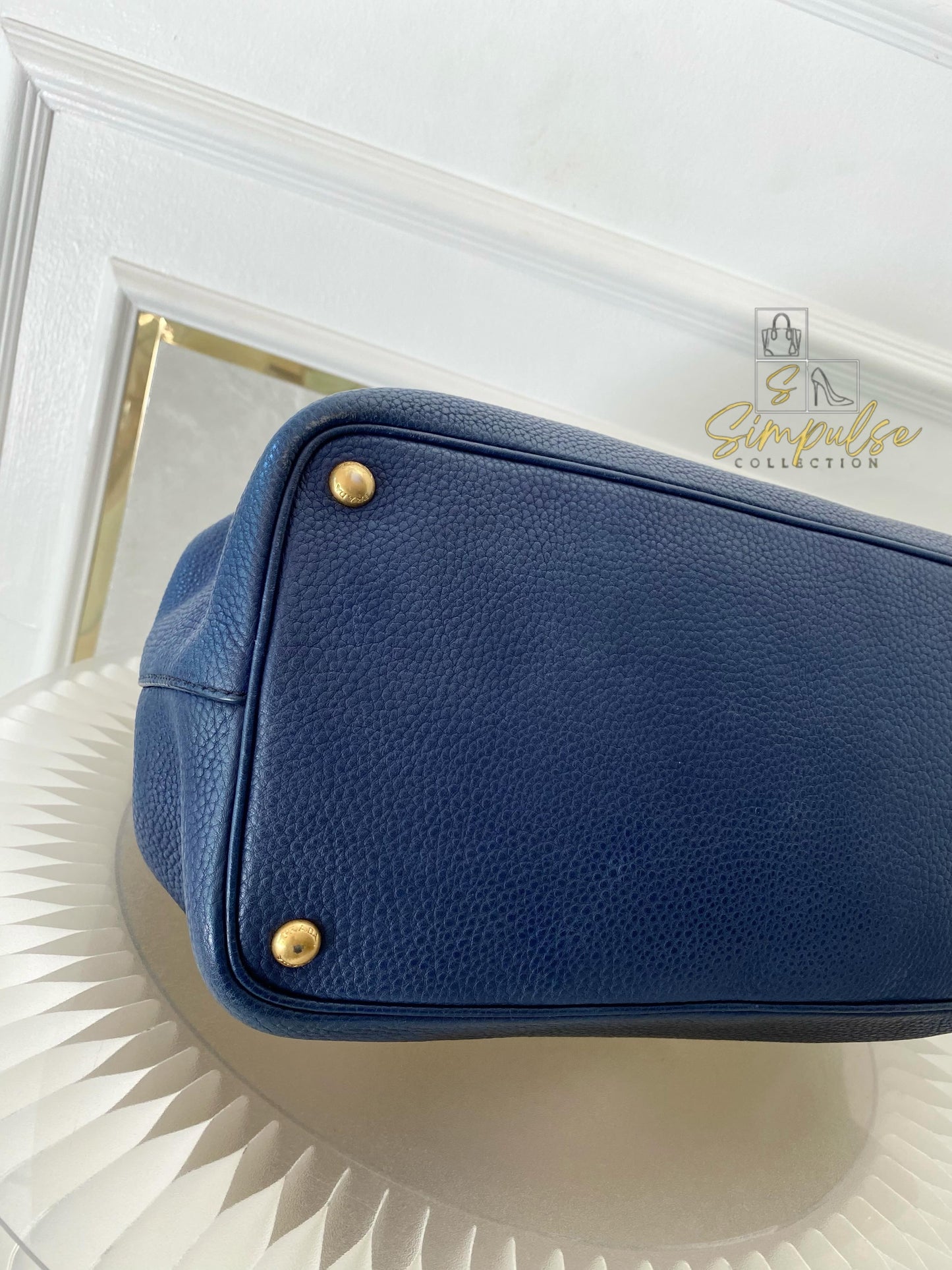 Prada Bluette Vitello Daino Leather Tote Bag