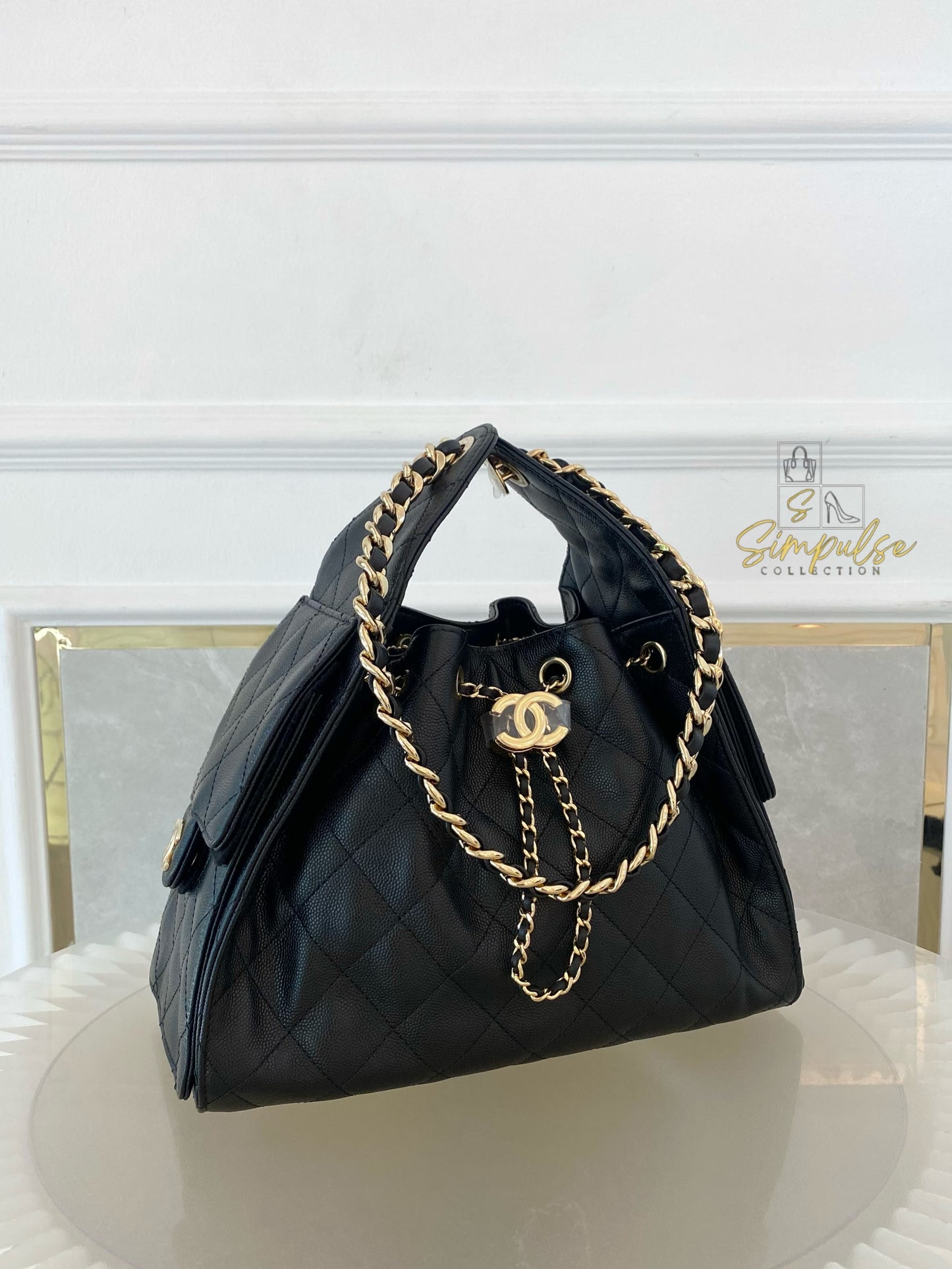 CHANEL C25 SMALL BLACK CAVIAR GHW
