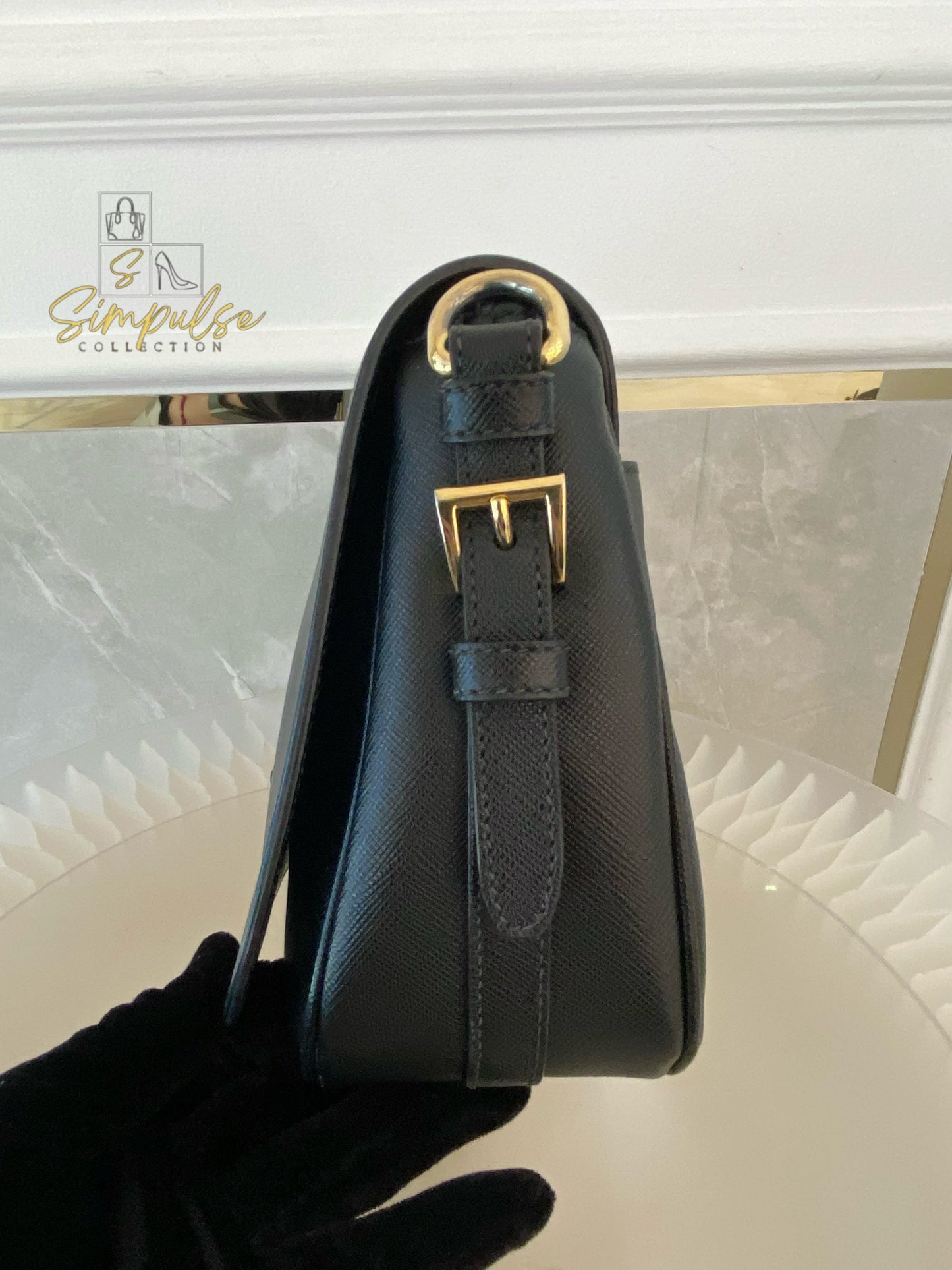PRADA BLACK DAINO FLAP CROSSBODY BAG
