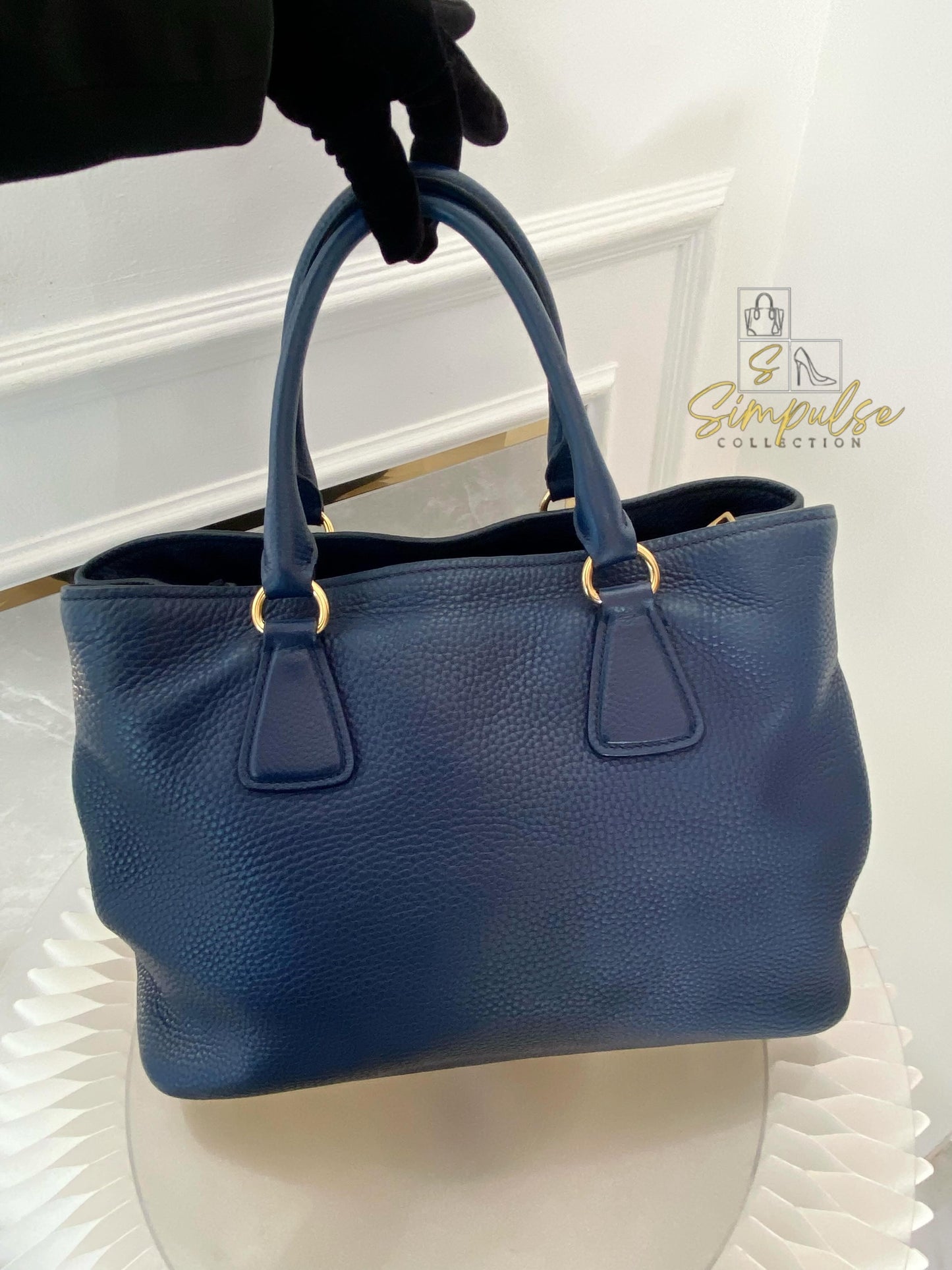 Prada Bluette Vitello Daino Leather Tote Bag