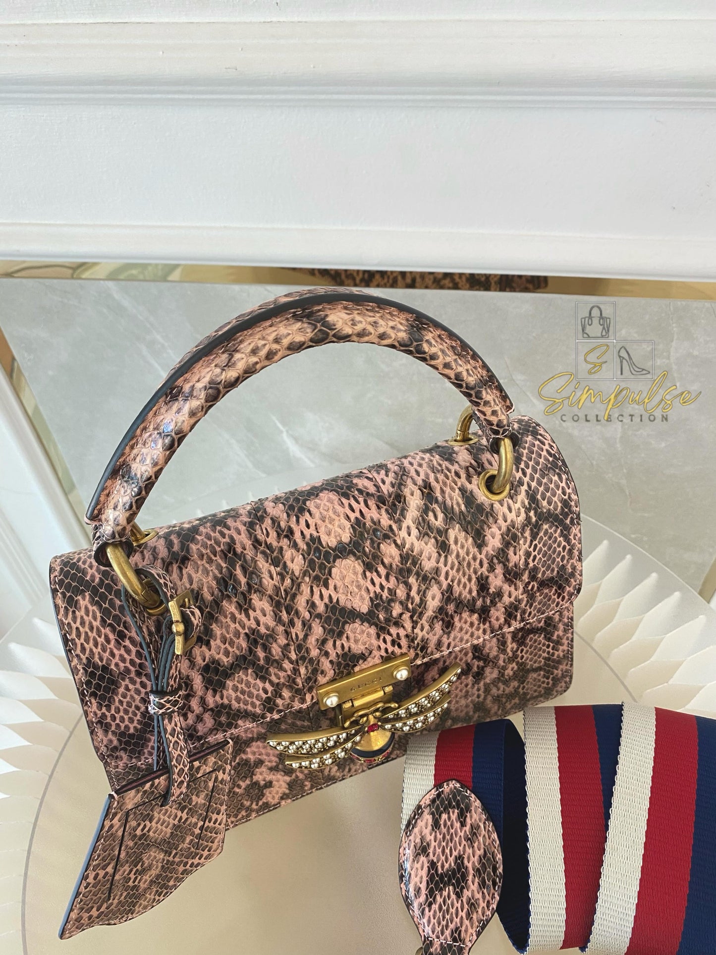 Gucci Queen Margaret Small Snakeskin Top Handle in Pink