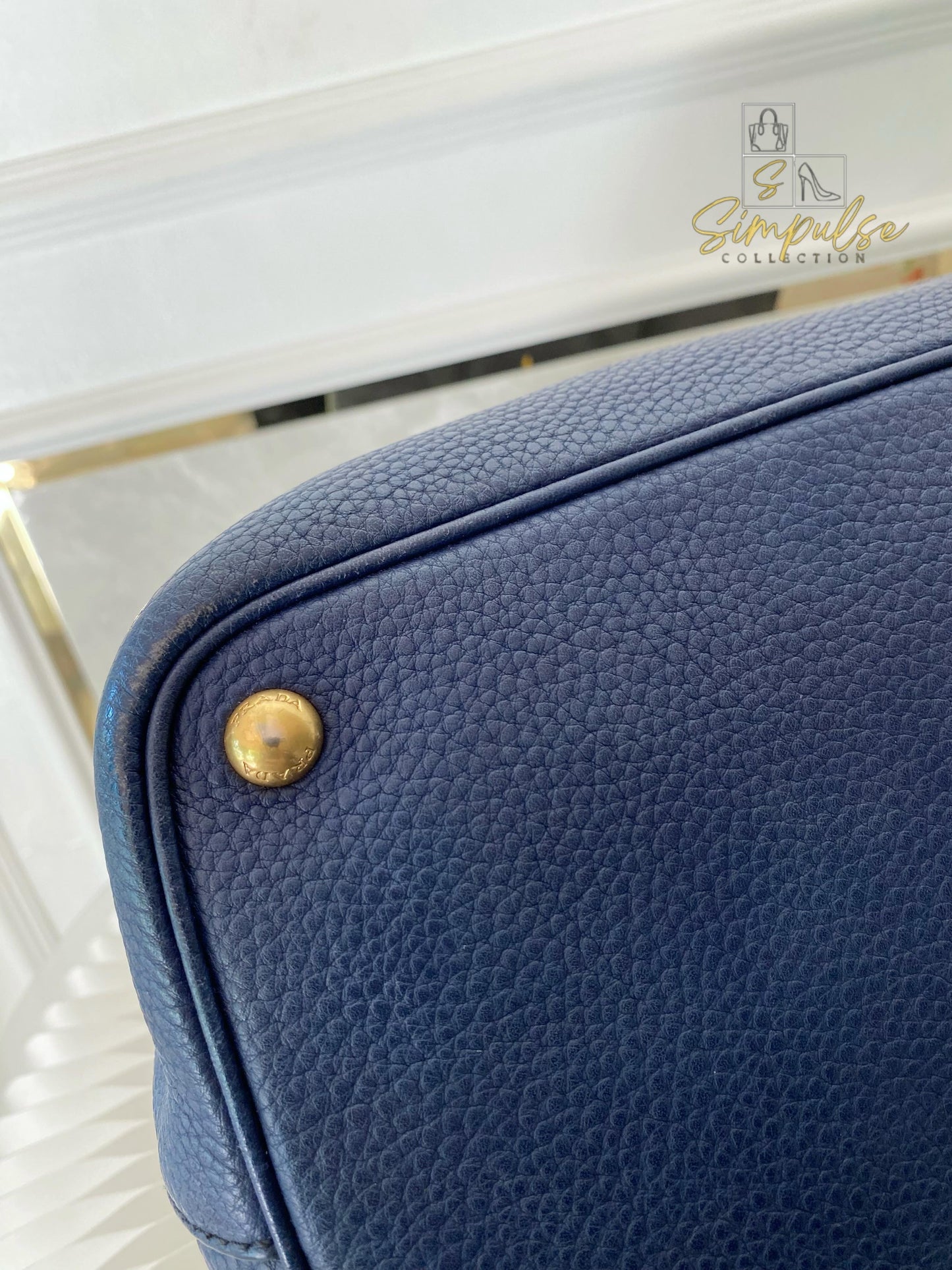 Prada Bluette Vitello Daino Leather Tote Bag