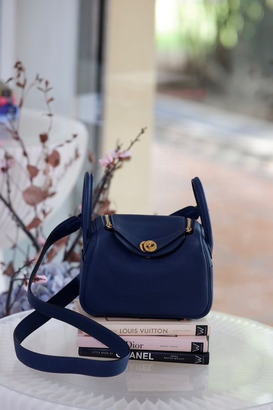 Hermes Mini Lindy Navy Blue GHW