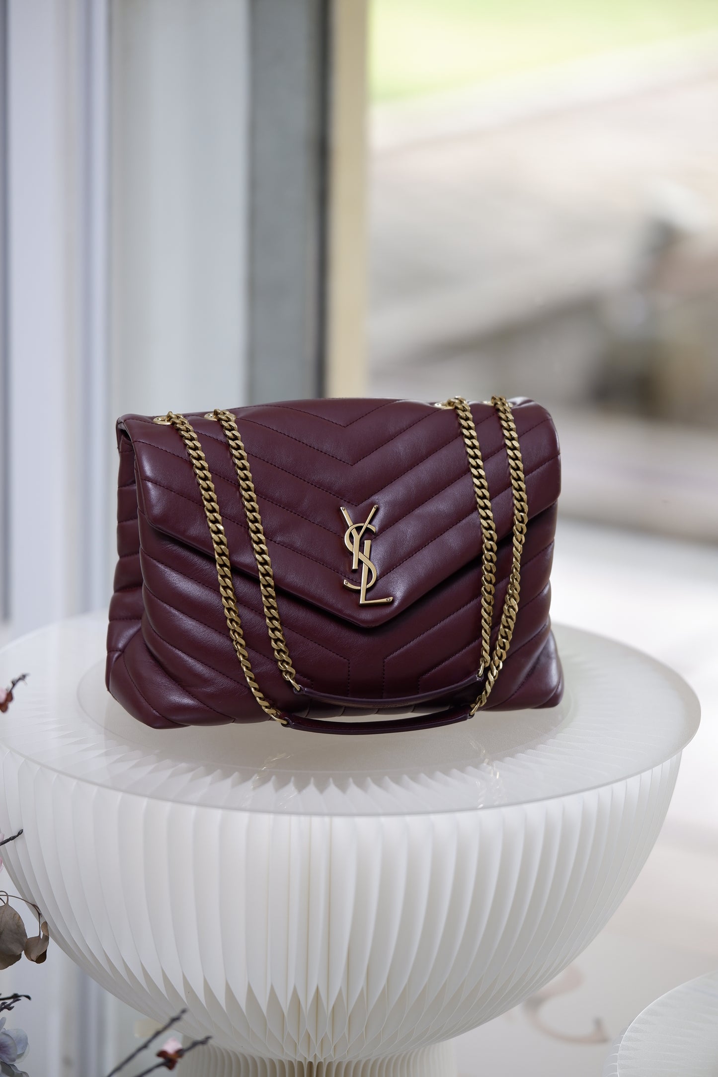 Y S L Lou Medium Quilted Burgundy