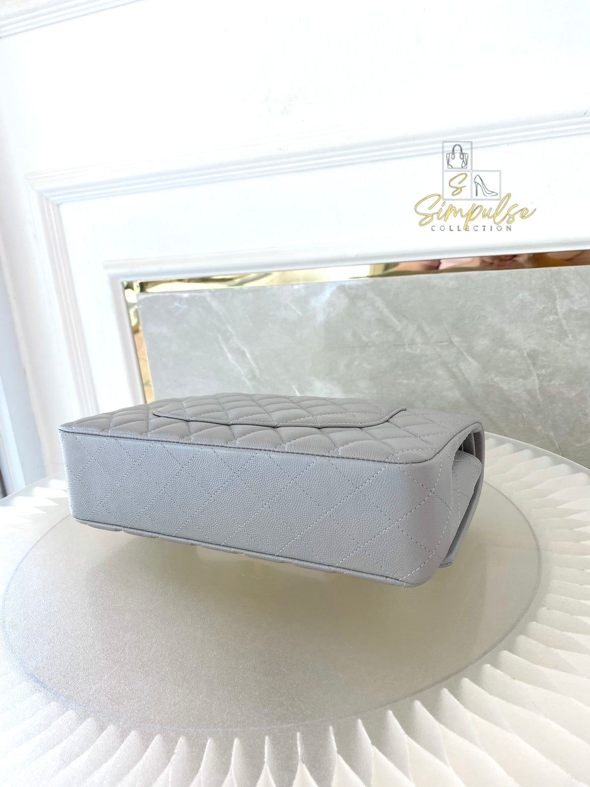 CHANEL CLASSIC MEDIUM DOUBLE FLAP DOVE GRAY
