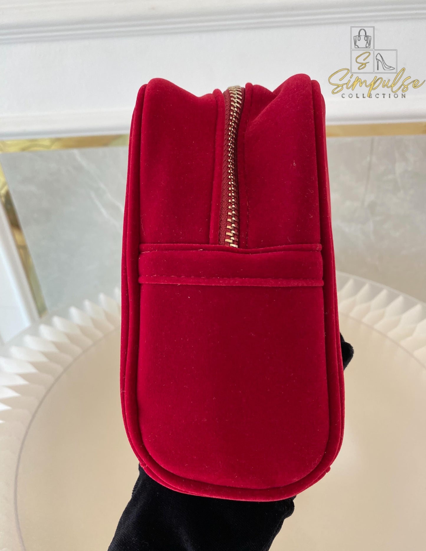 Gucci Red Velvet Cosmetic Pouch w/ Gold G Parfums Plaque