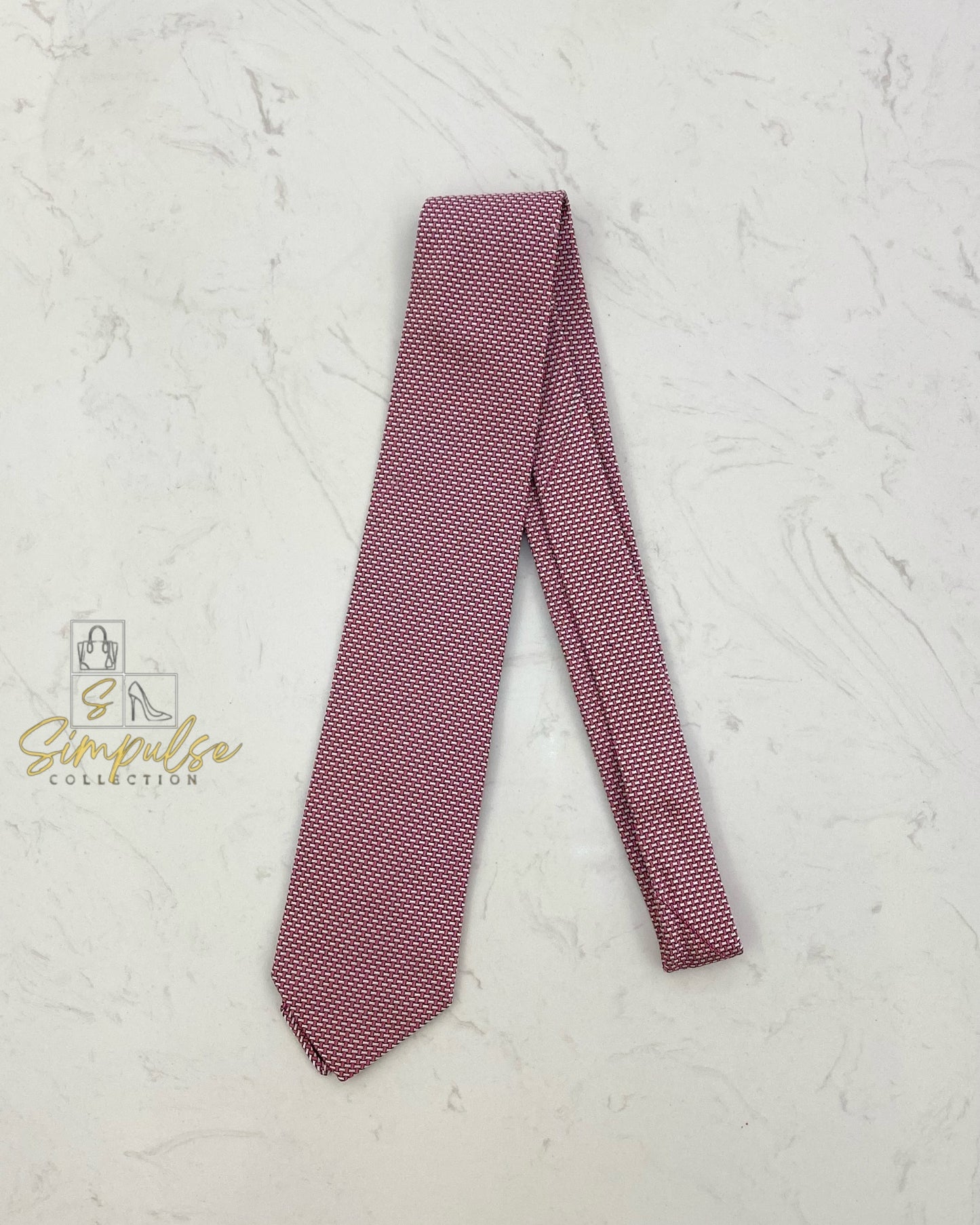 HERMES RED & WHITE GEOMETRIC WOVEN PATTERN