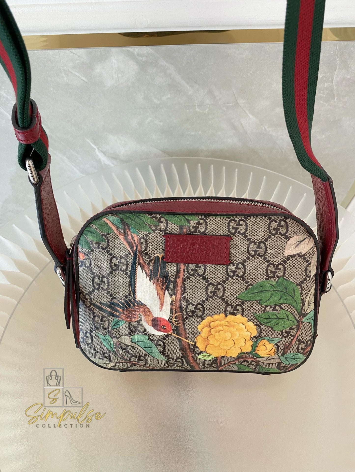 Gucci GG Supreme Monogram Tian Web Small Camera Bag