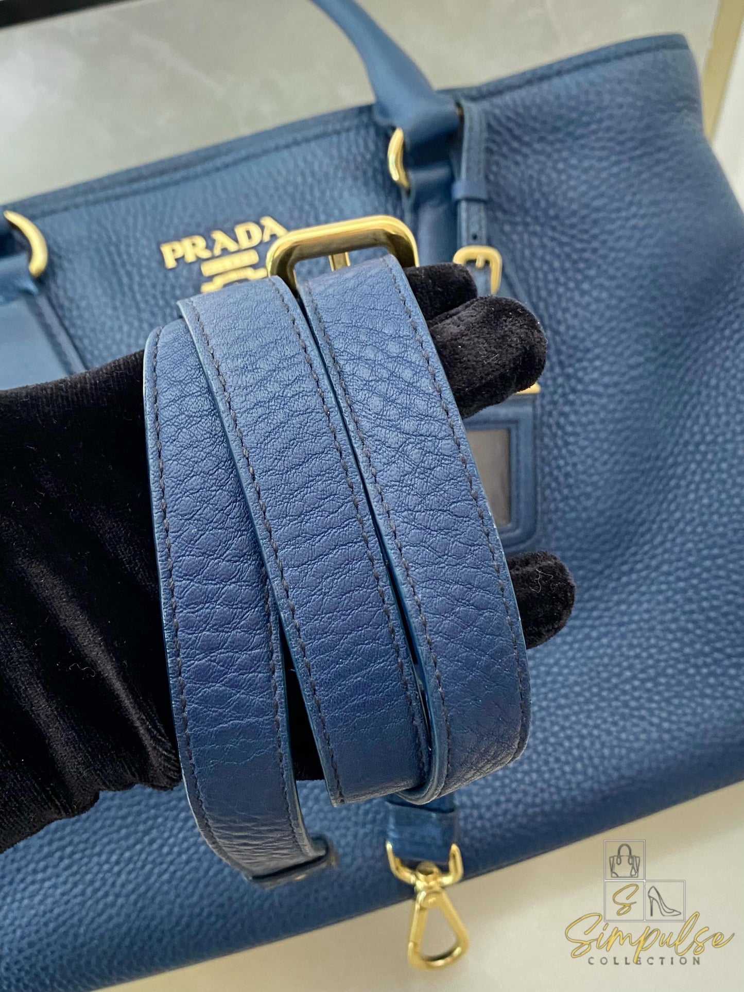 Prada Bluette Vitello Daino Leather Tote Bag
