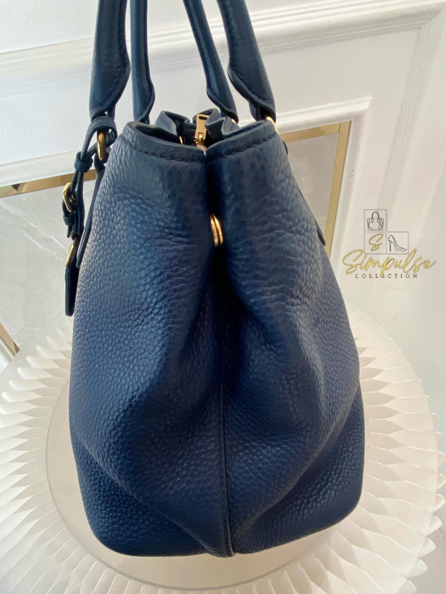 Prada Bluette Vitello Daino Leather Tote Bag