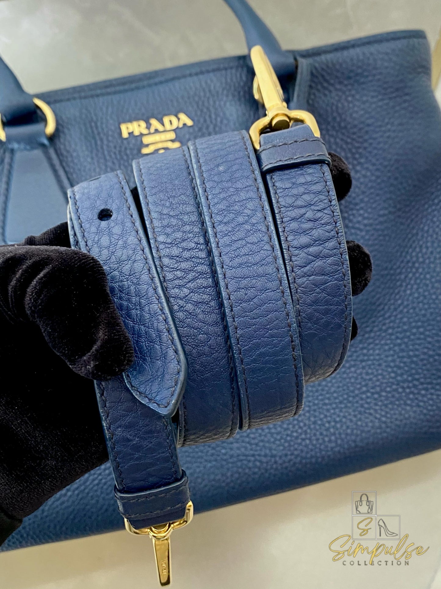 Prada Bluette Vitello Daino Leather Tote Bag