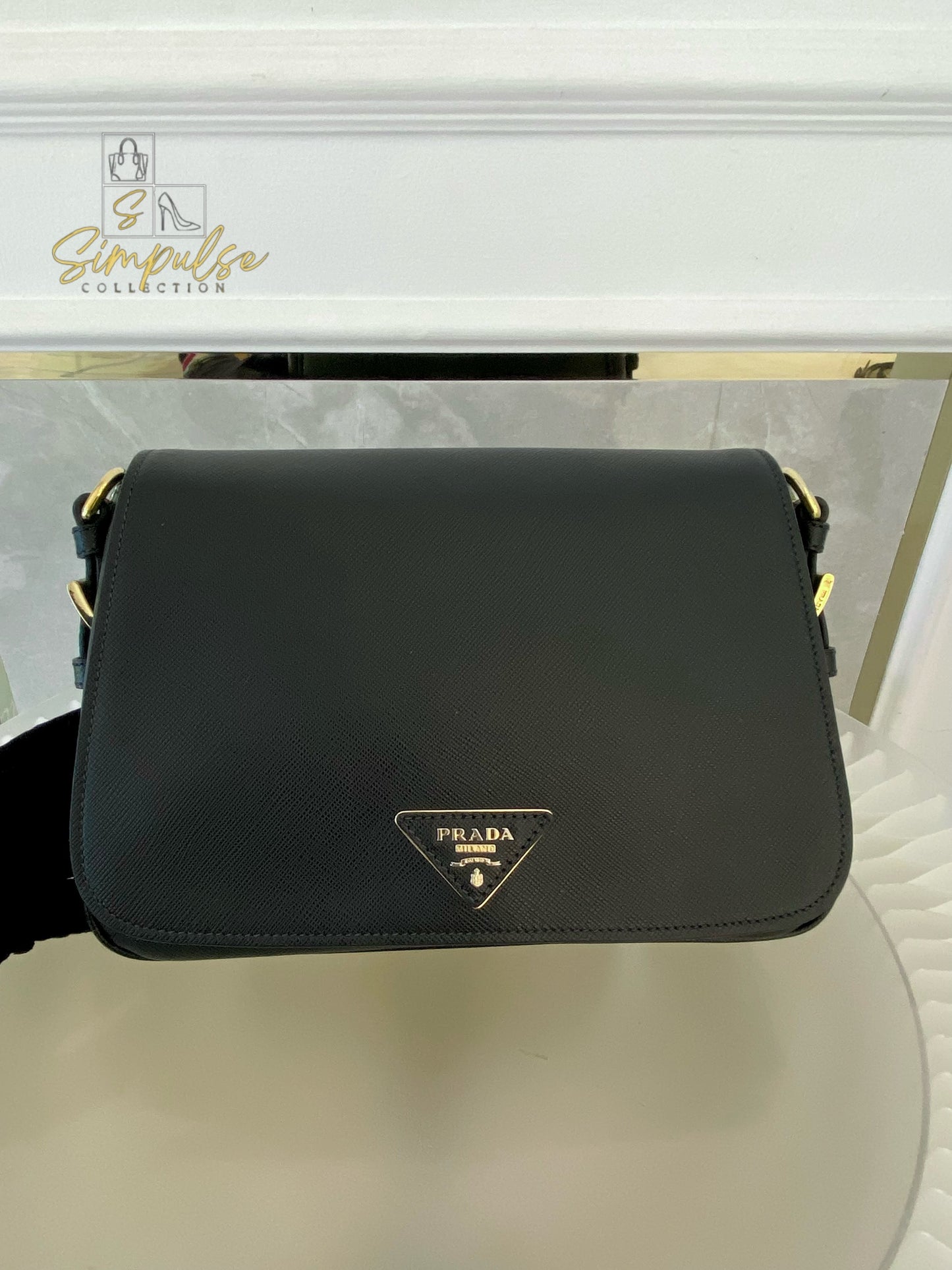 PRADA BLACK DAINO FLAP CROSSBODY BAG