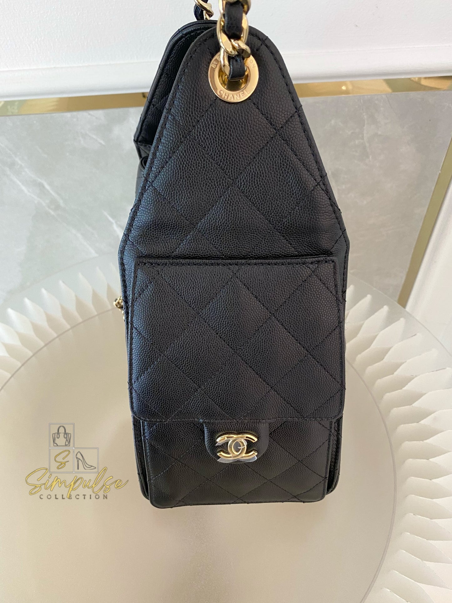 CHANEL C25 SMALL BLACK CAVIAR GHW