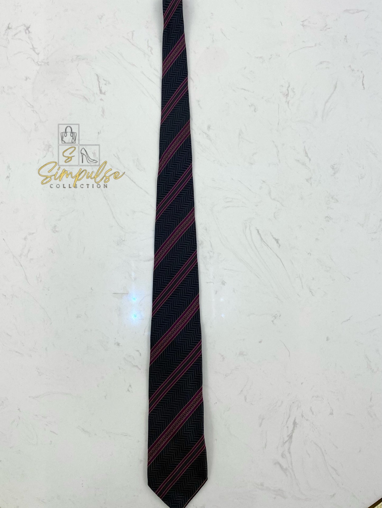 GUCCI BLACK HERRINGBONE NECKTIE