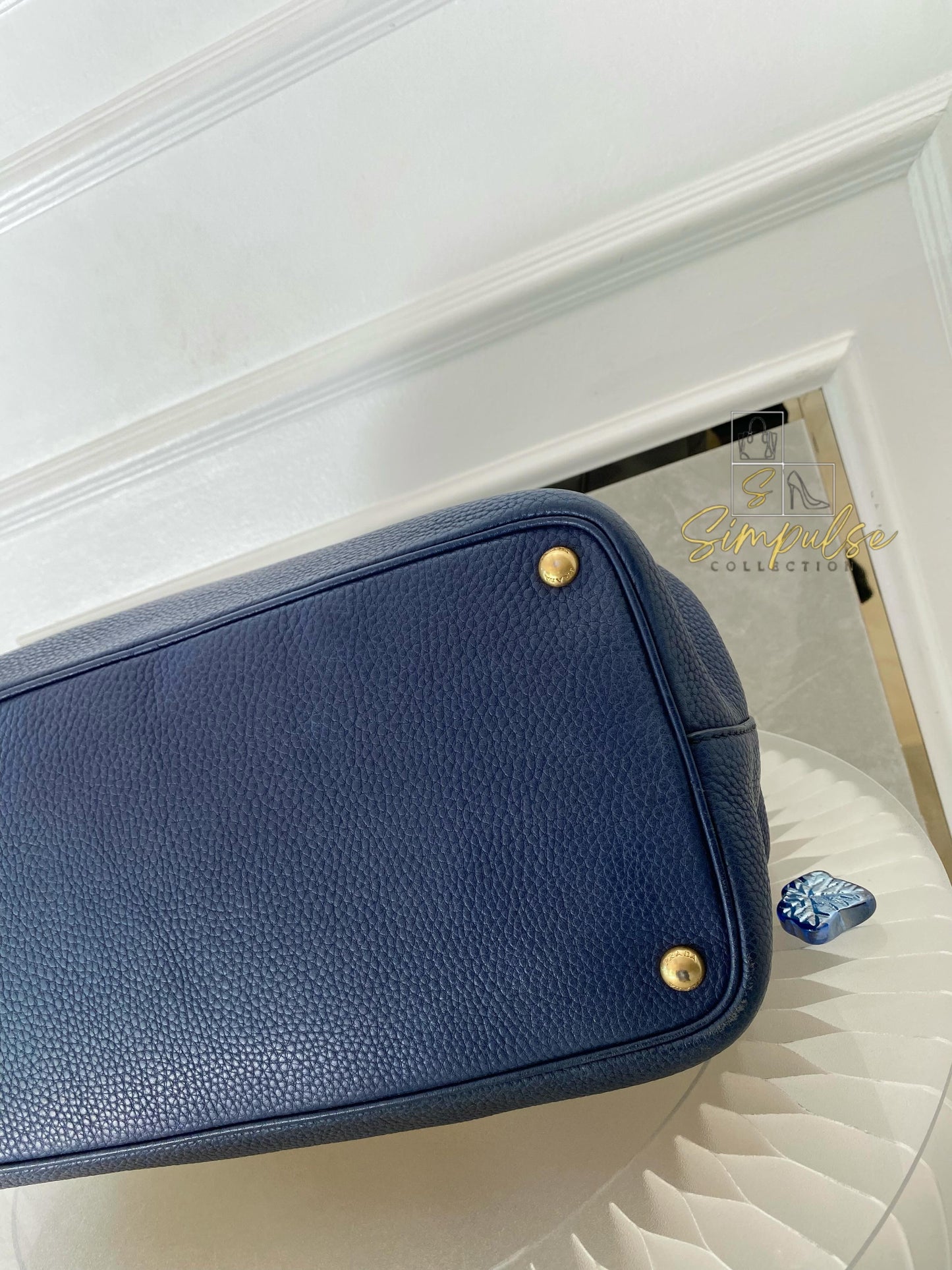 Prada Bluette Vitello Daino Leather Tote Bag