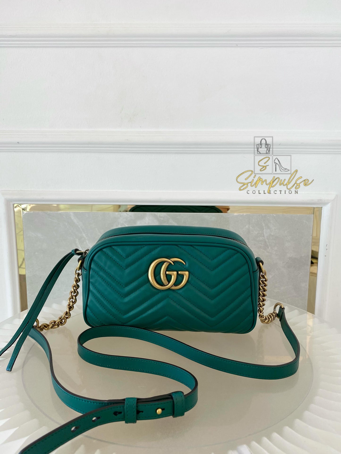 Gucci Marmont Calfskin Matelasse Small Gg Green