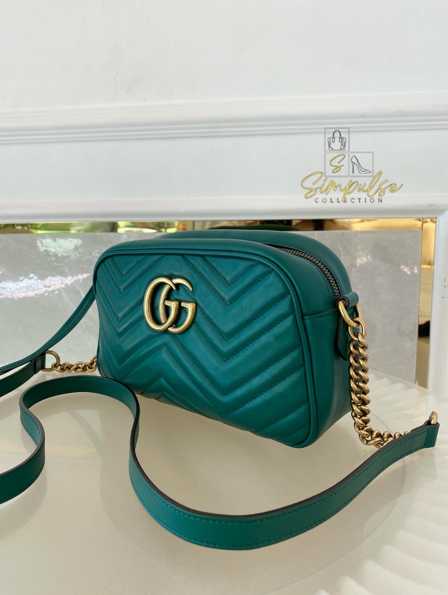 Gucci Marmont Calfskin Matelasse Small Gg Green