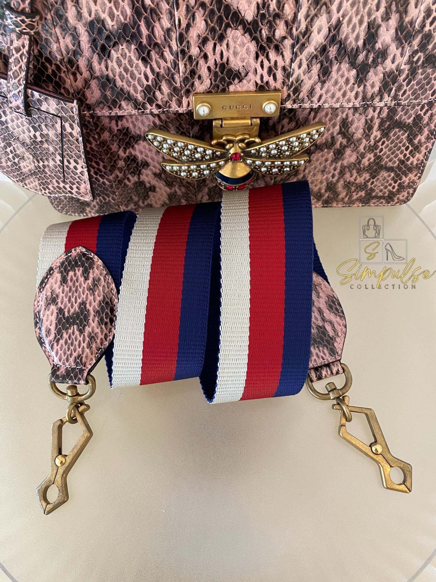 Gucci Queen Margaret Small Snakeskin Top Handle in Pink