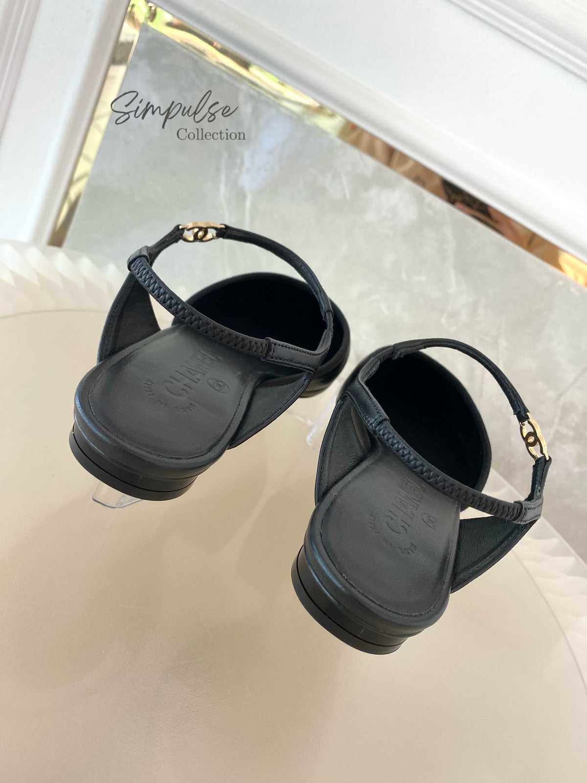 CHANEL Cap-Toe Leather Slingback Pumps Black/White