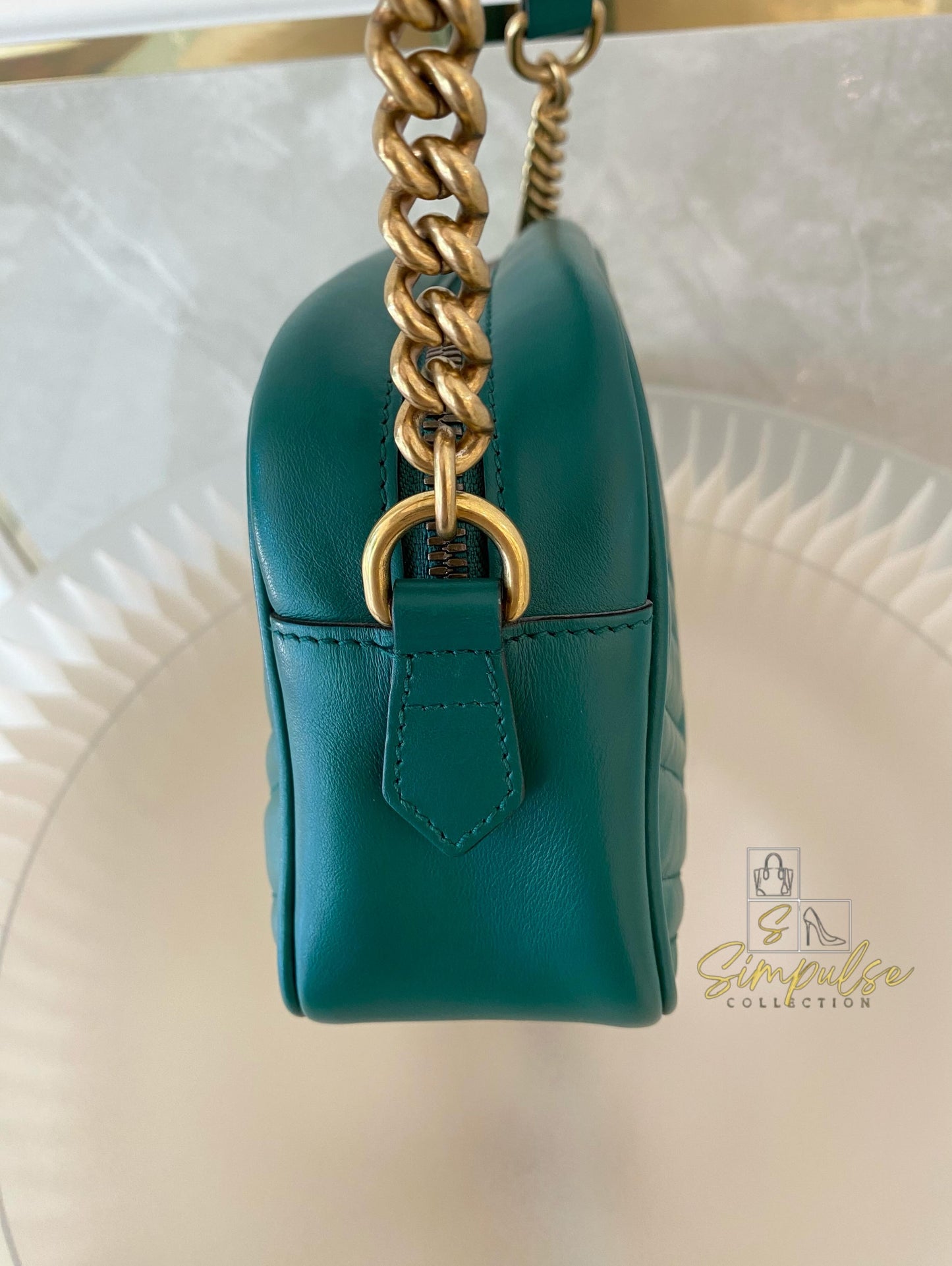 Gucci Marmont Calfskin Matelasse Small Gg Green