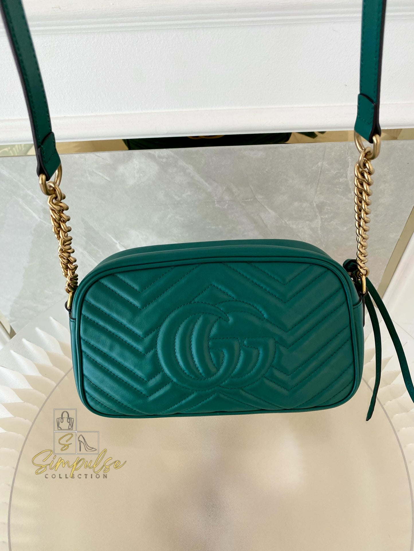 Gucci Marmont Calfskin Matelasse Small Gg Green