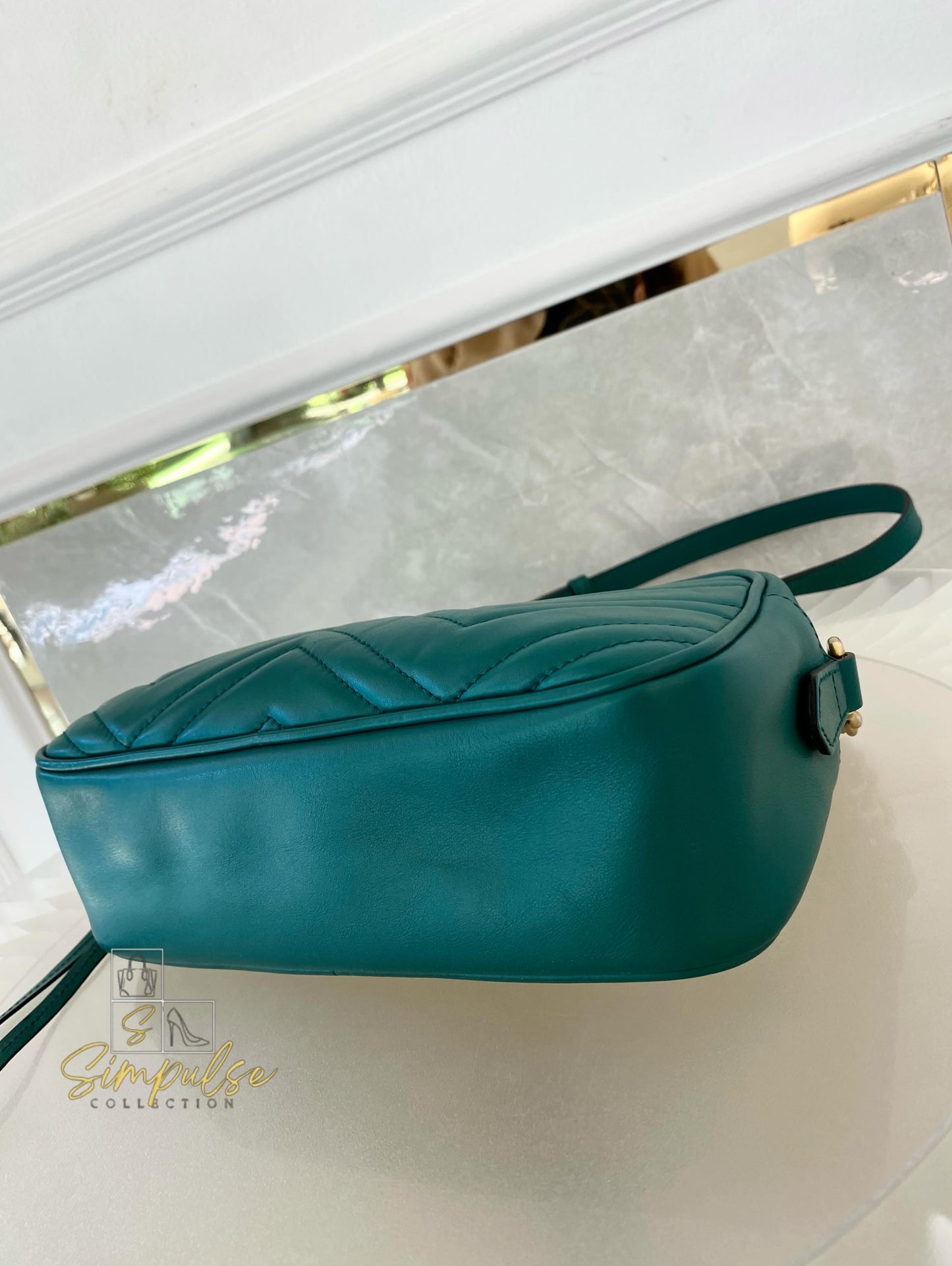 Gucci Marmont Calfskin Matelasse Small Gg Green