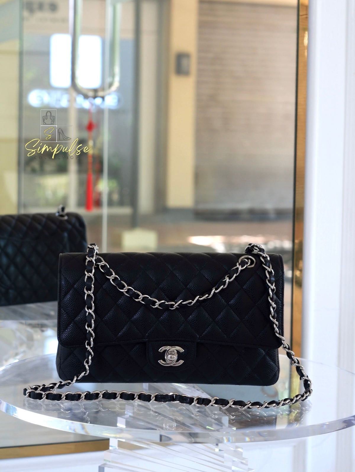 CHANEL DOUBLE FLAP BLACK MEDIUM CAVIAR SHW