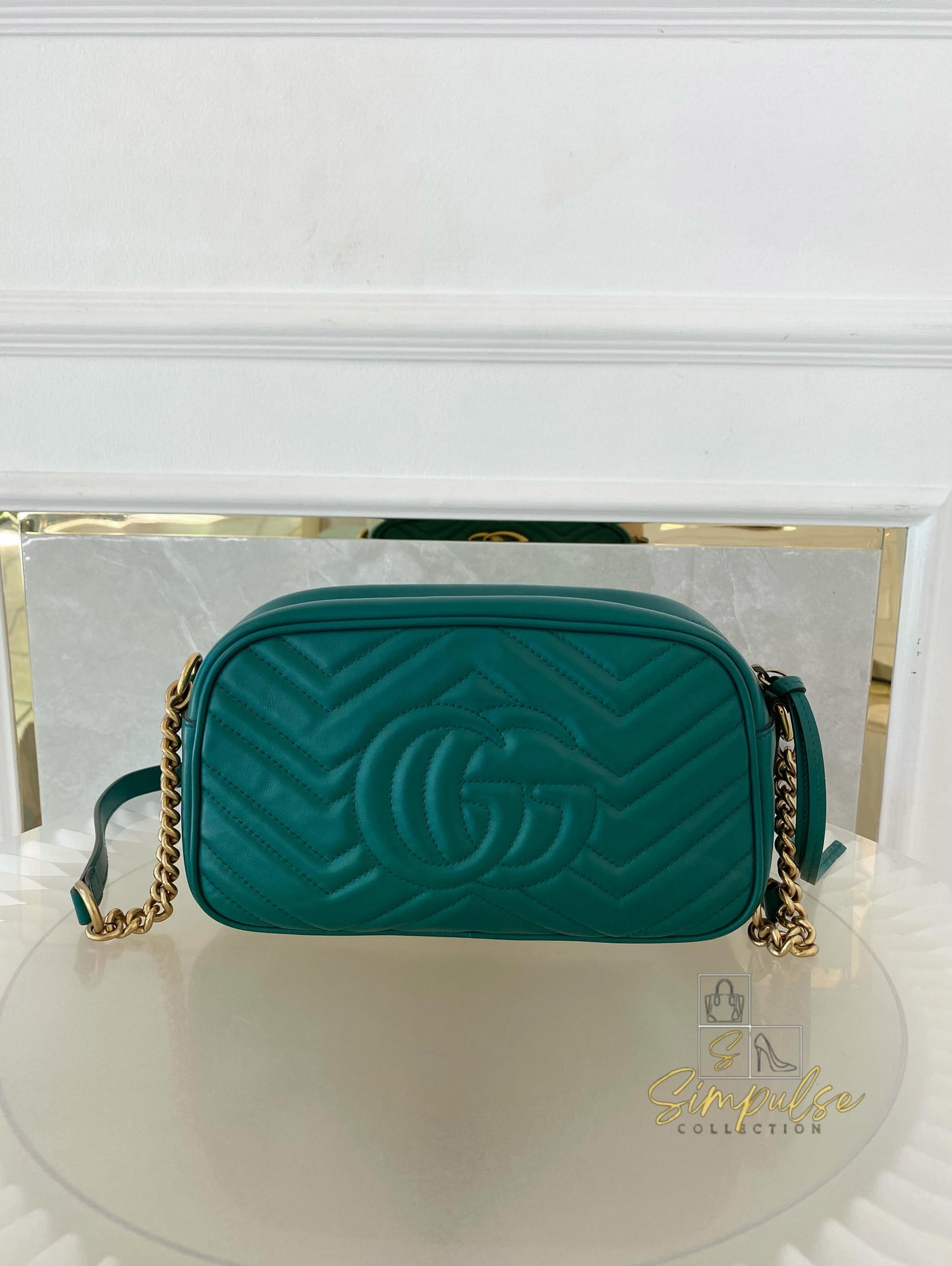 Gucci Marmont Calfskin Matelasse Small Gg Green