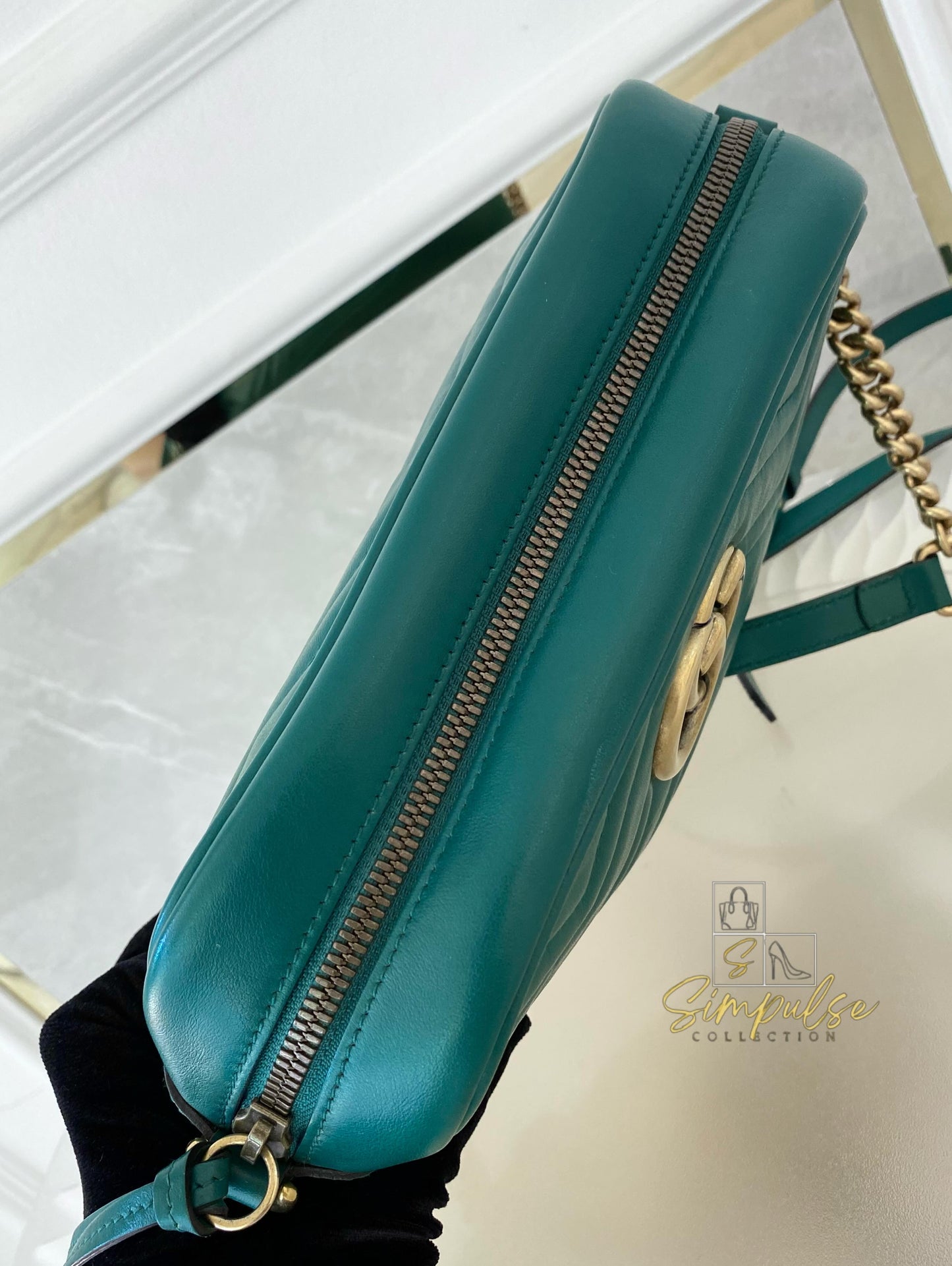 Gucci Marmont Calfskin Matelasse Small Gg Green