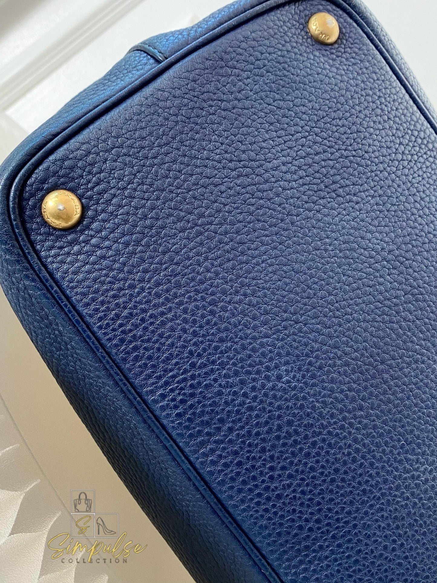 Prada Bluette Vitello Daino Leather Tote Bag