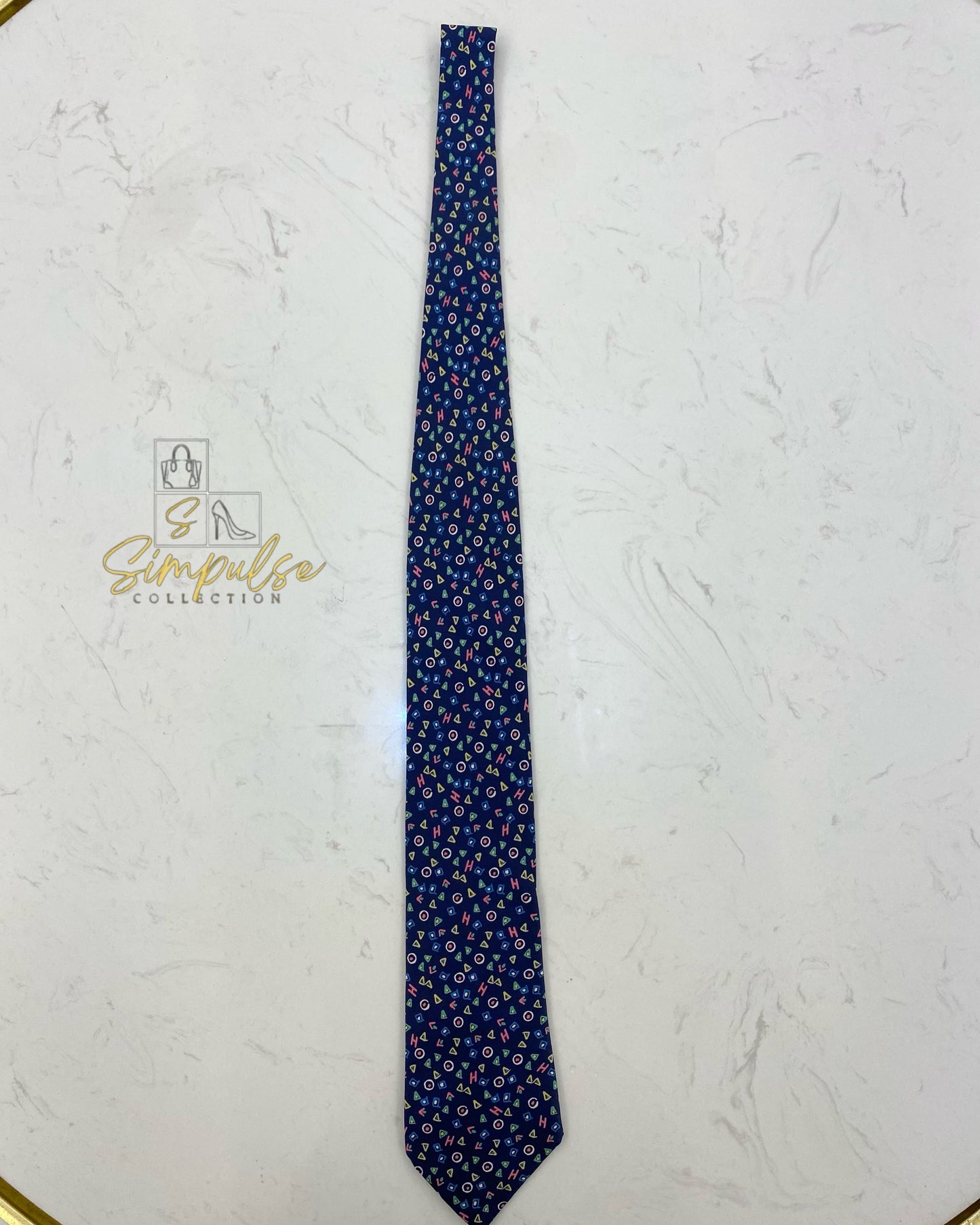 HERMES NAVY BLUE w/ COLORFUL GEOMETRIC SHAPE
