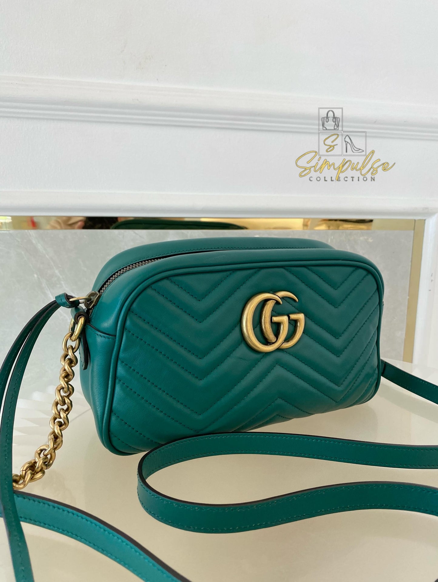 Gucci Marmont Calfskin Matelasse Small Gg Green