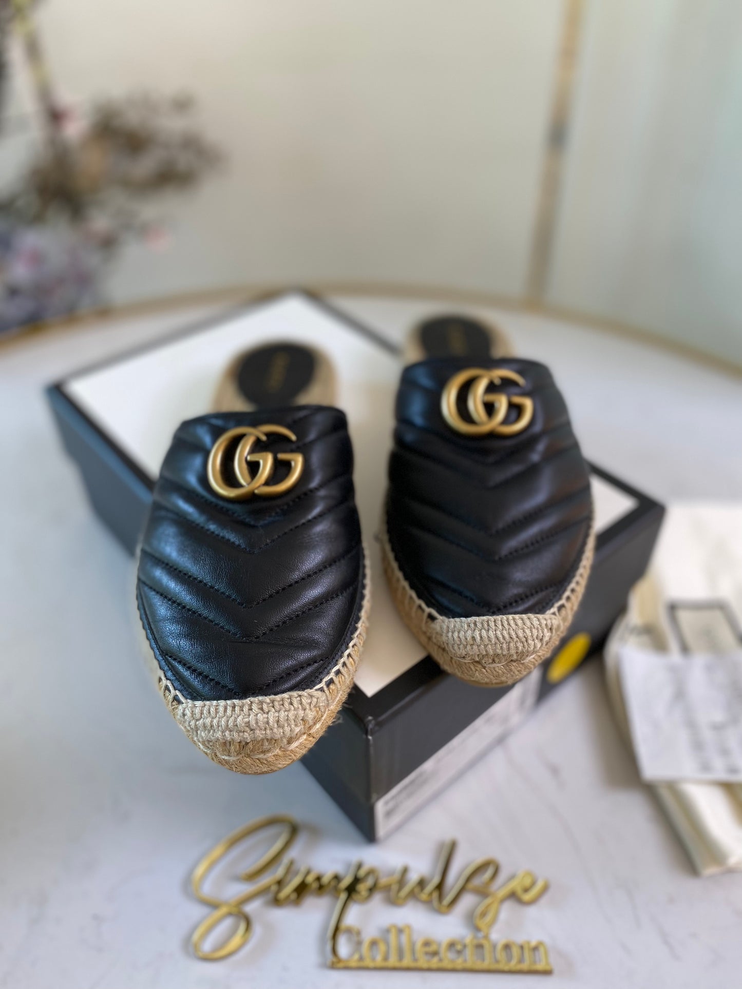 G Marmont Black Leather Slides