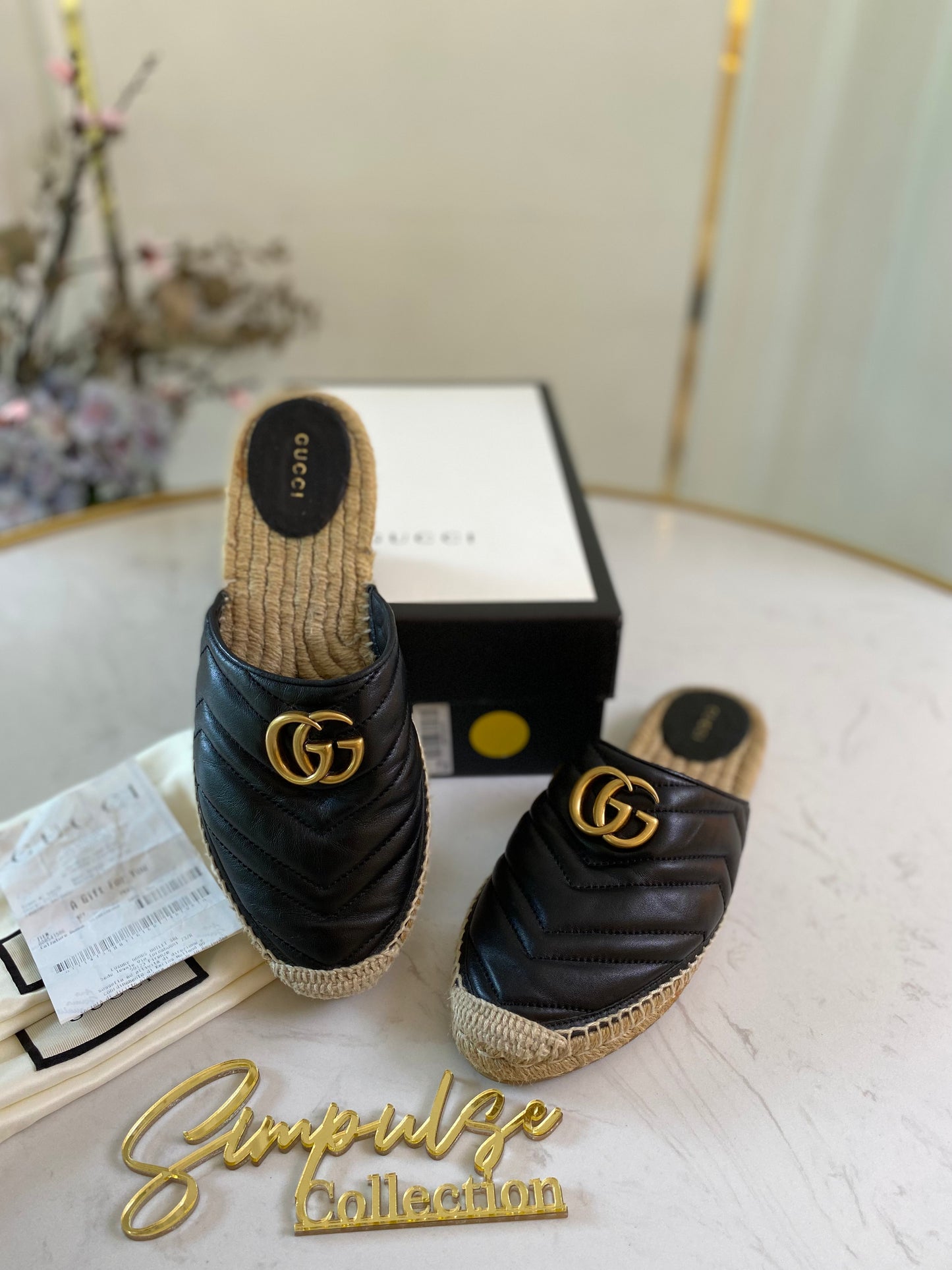 G Marmont Black Leather Slides – Simpulse Collection PH