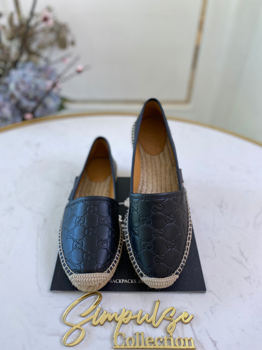 G Leather Black Espadrile