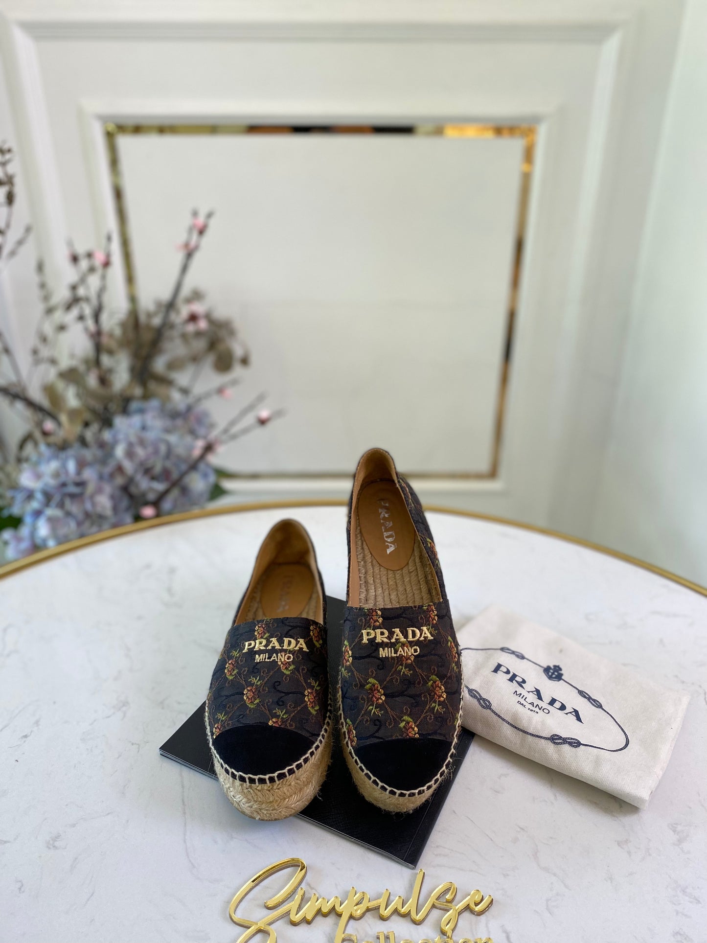 Floral Black Espadrilles Double Sole