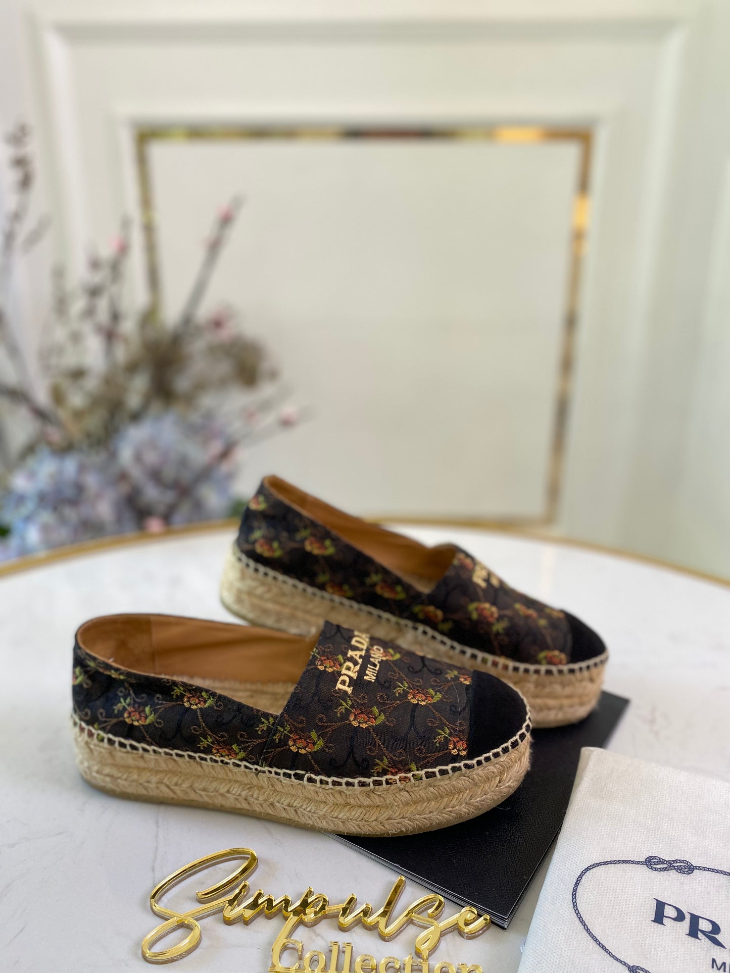 Floral Black Espadrilles Double Sole