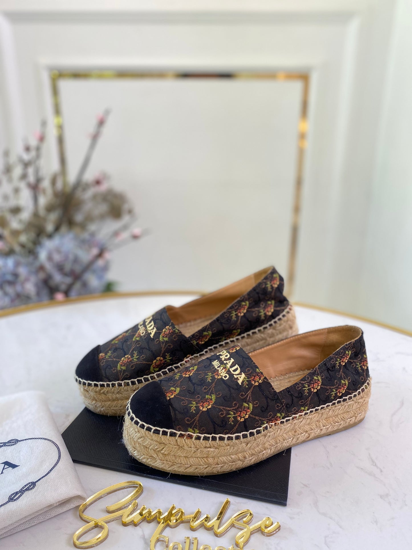 Floral Black Espadrilles Double Sole