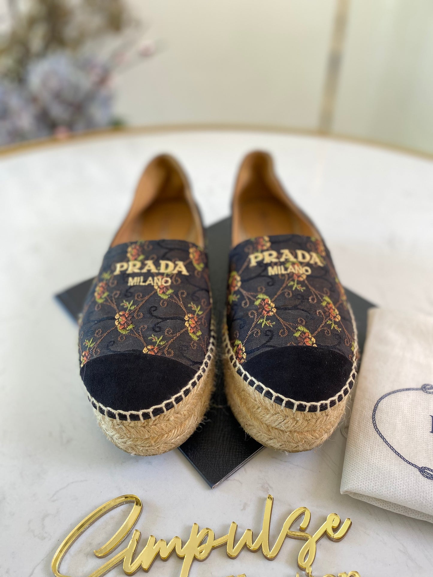 Floral Black Espadrilles Double Sole