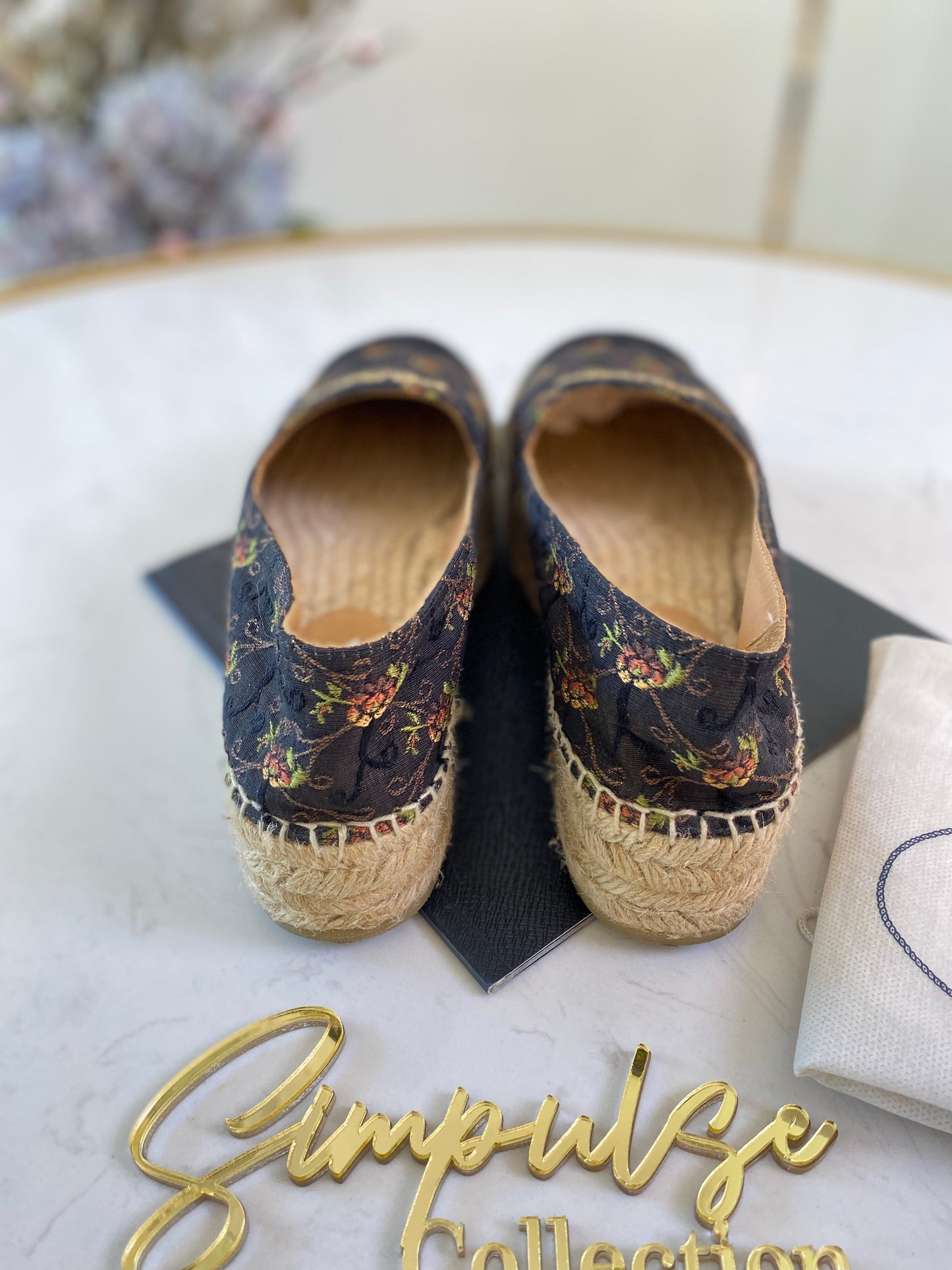 Floral Black Espadrilles Double Sole