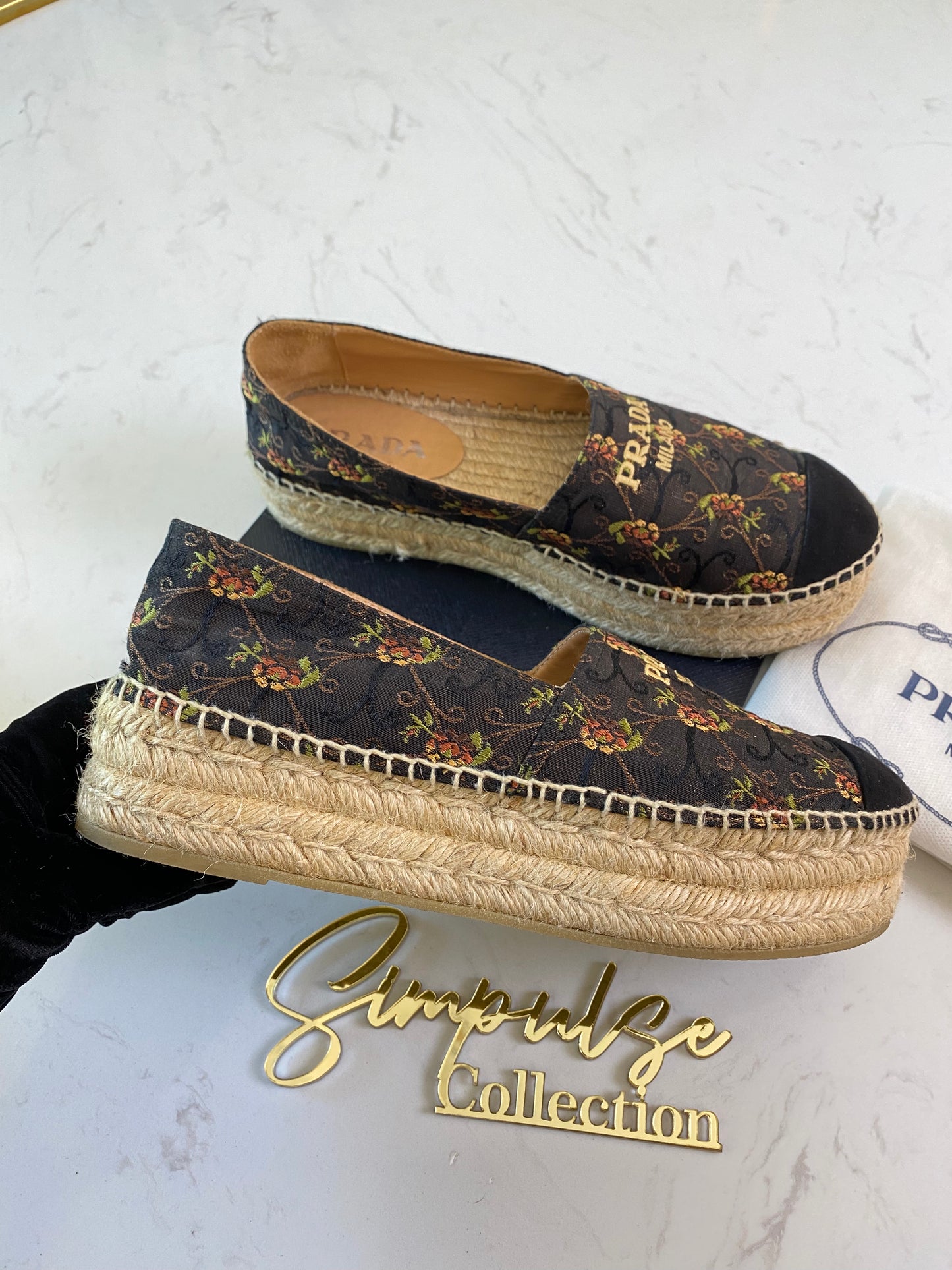 Floral Black Espadrilles Double Sole