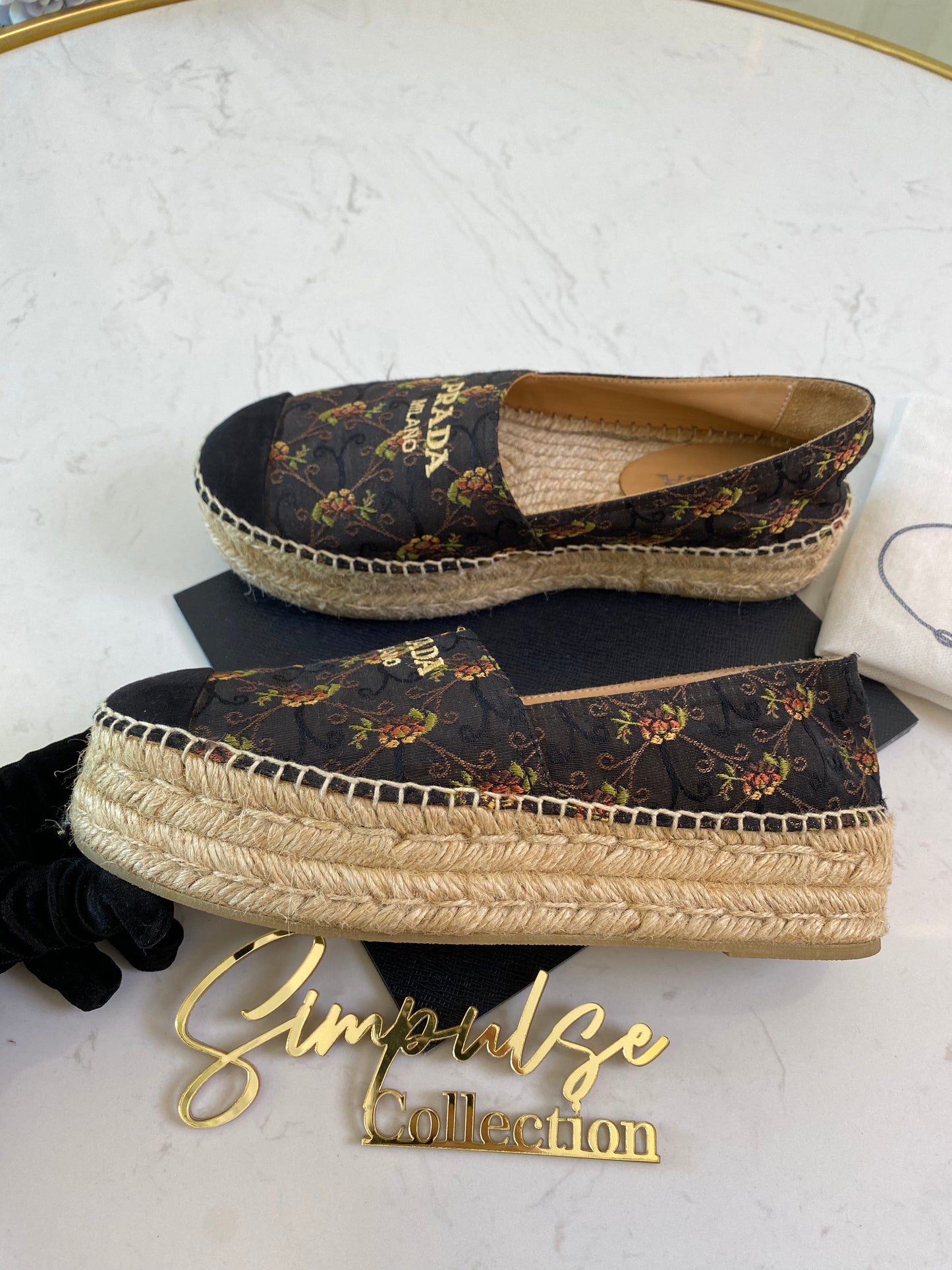 Floral Black Espadrilles Double Sole