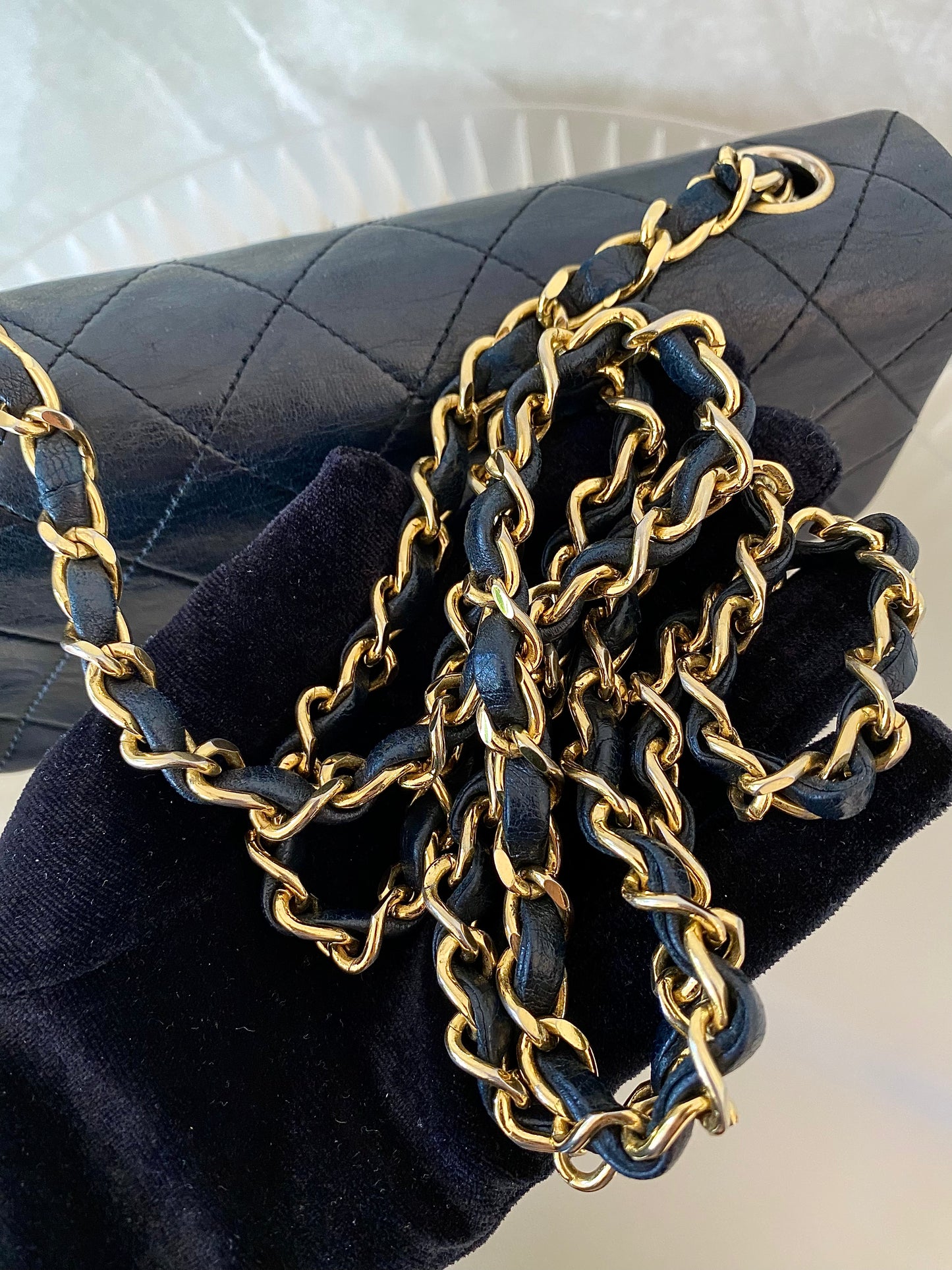 Chanel Vintage Mini Square Flap Lambskin Bag In Black Quilted Lambskin Leather GHW