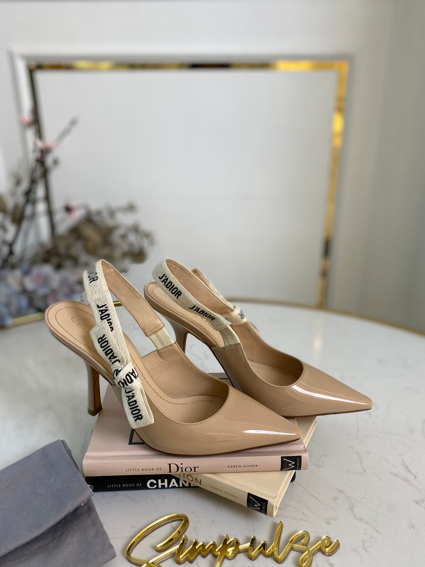 J’Adior Nude Beige Patent Slingback Pumps