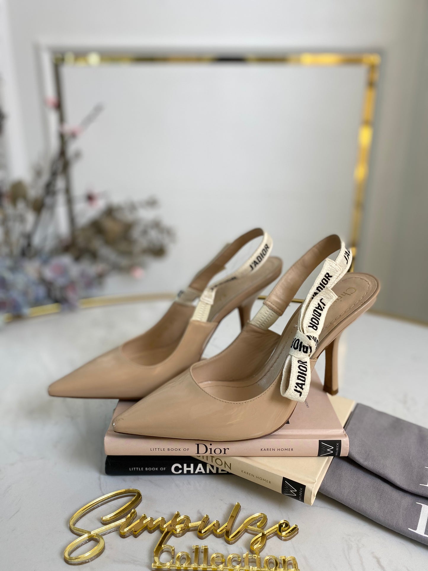 J’Adior Nude Beige Patent Slingback Pumps